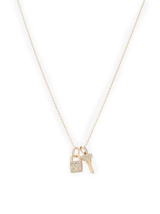 14kt yellow gold lock key diamond pendant necklace