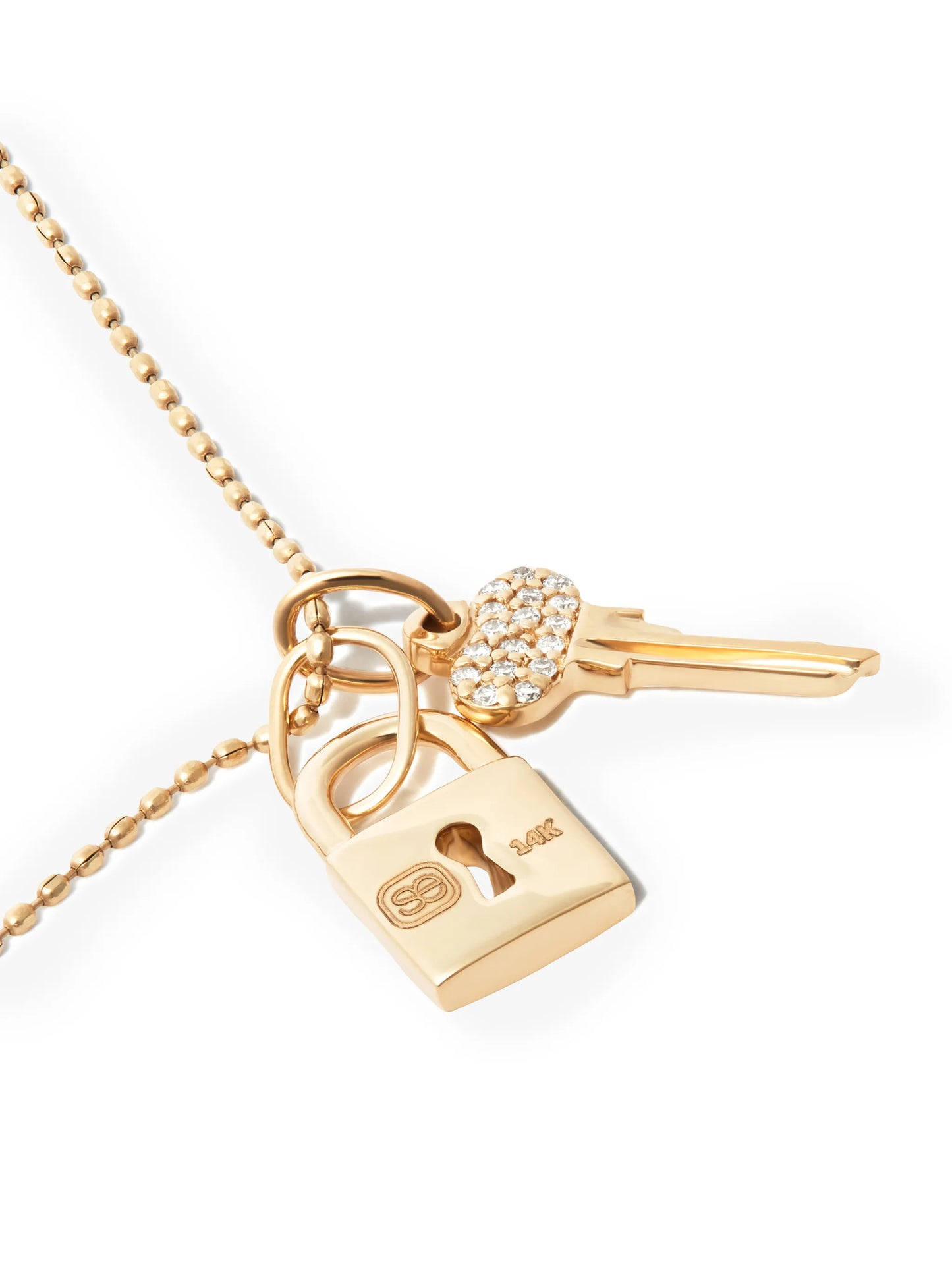 14kt yellow gold lock key diamond pendant necklace