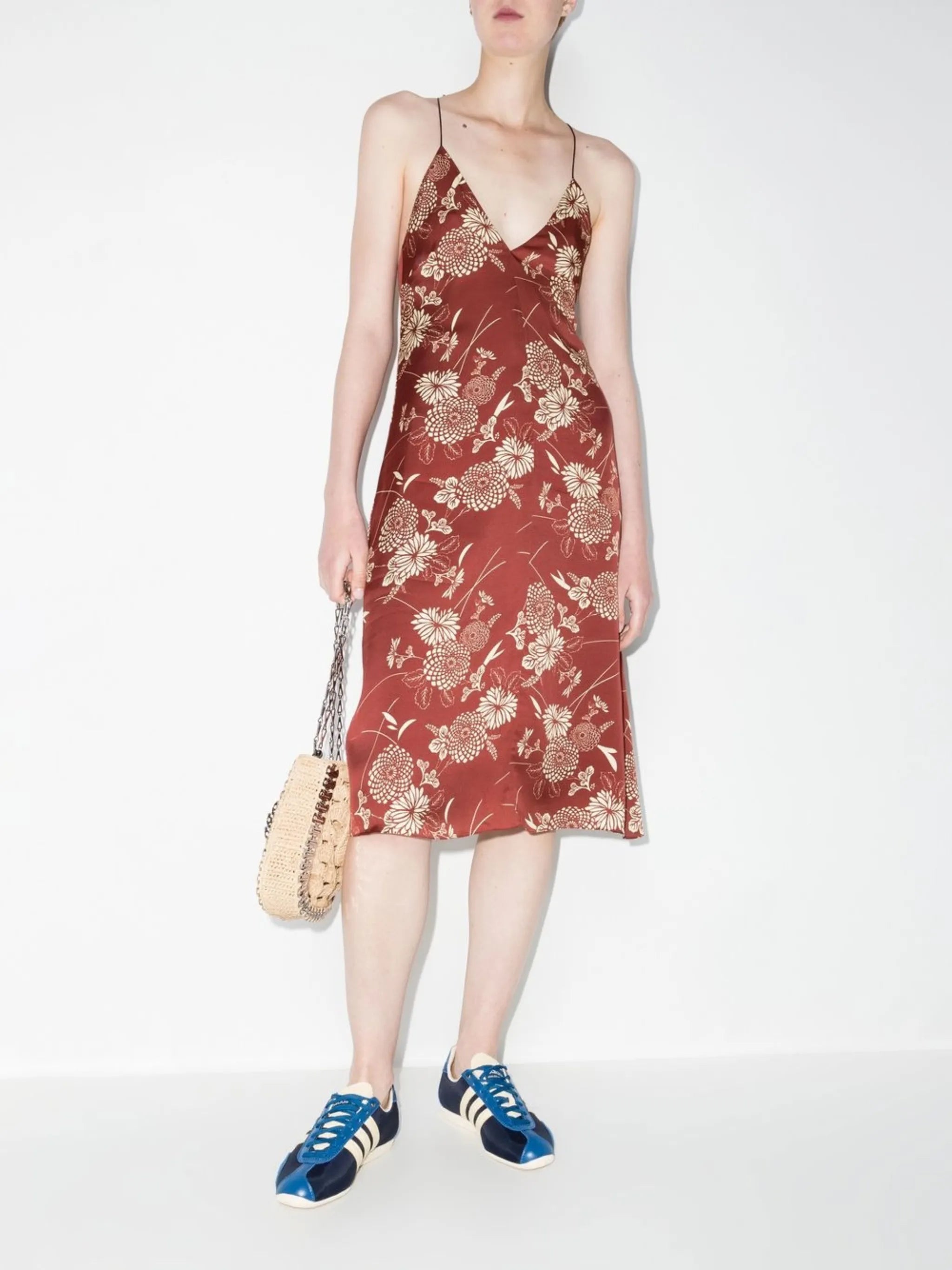 floral-print slip dress