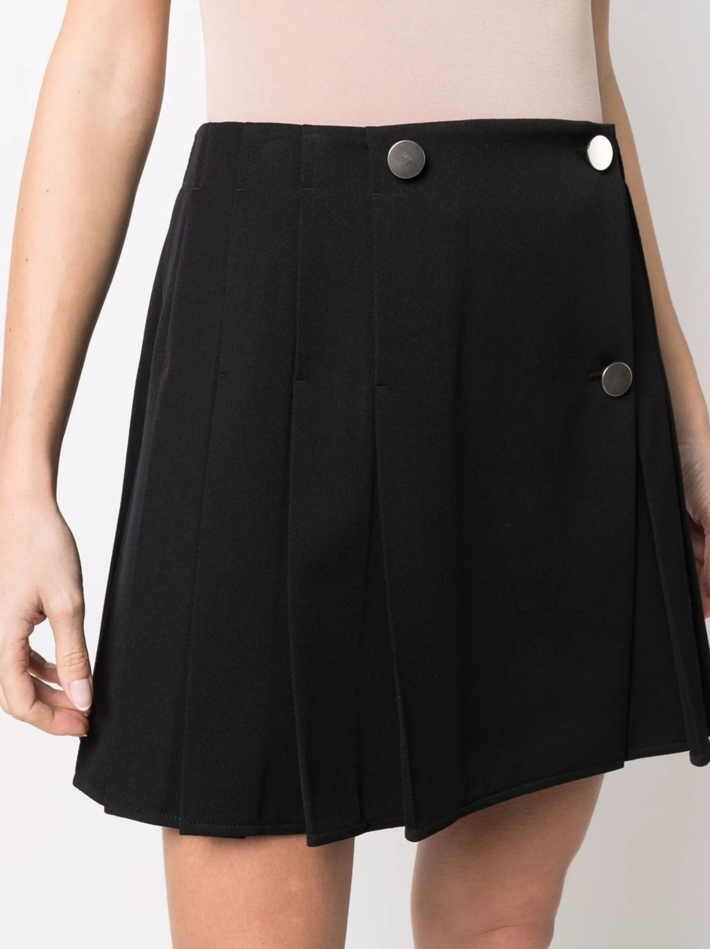 button-front pleated mini skirt
