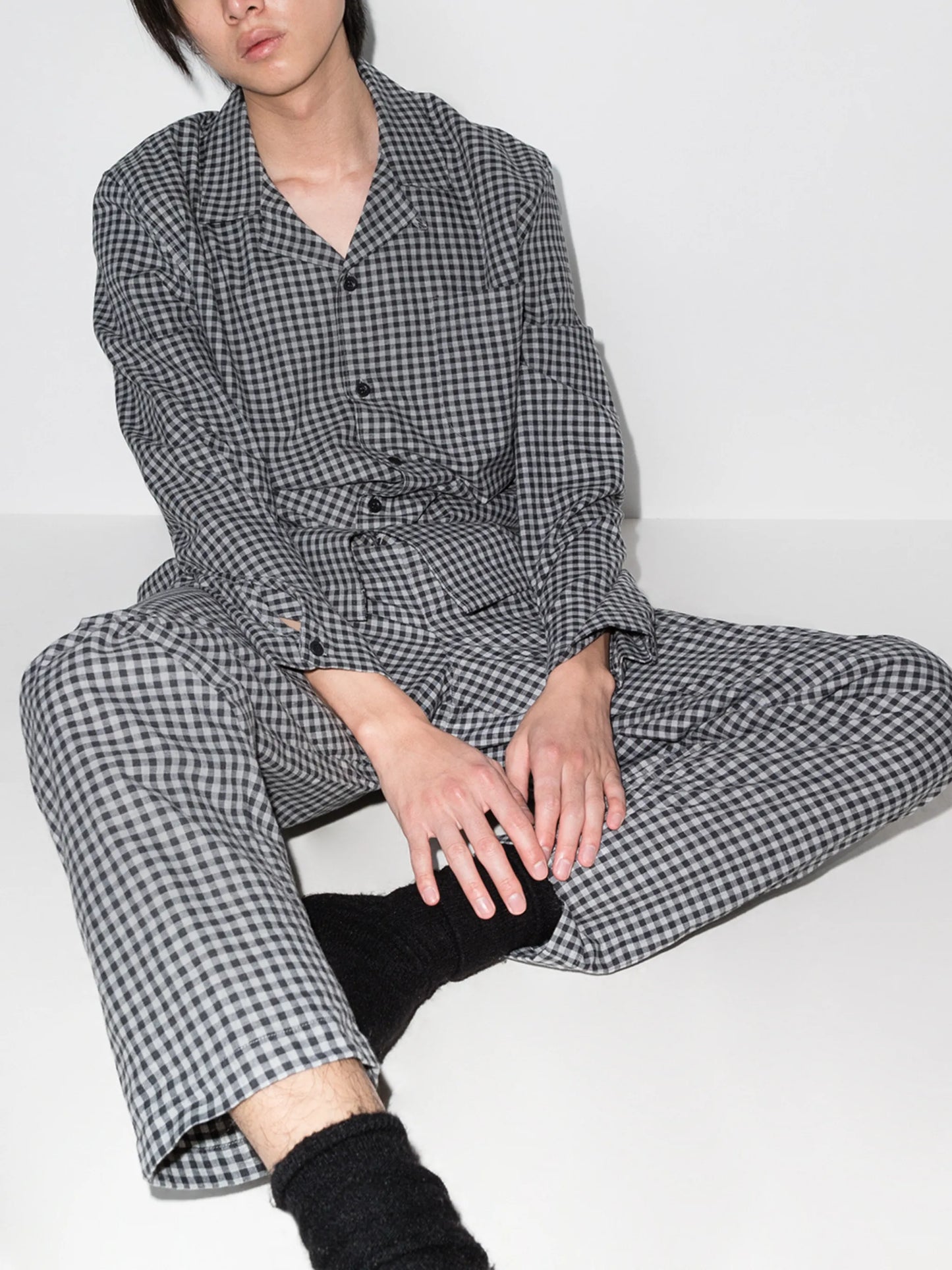 gingham check pajama shirt