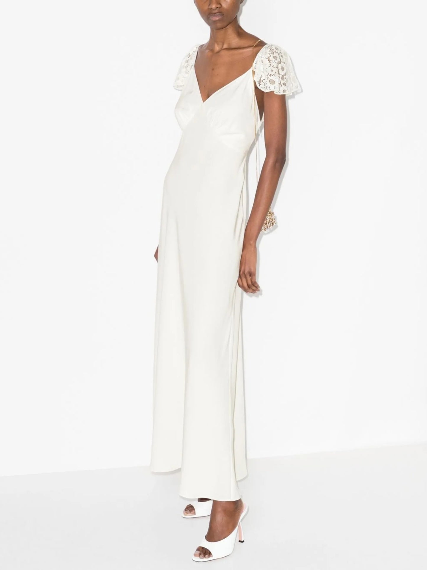 floral lace panel silk dress