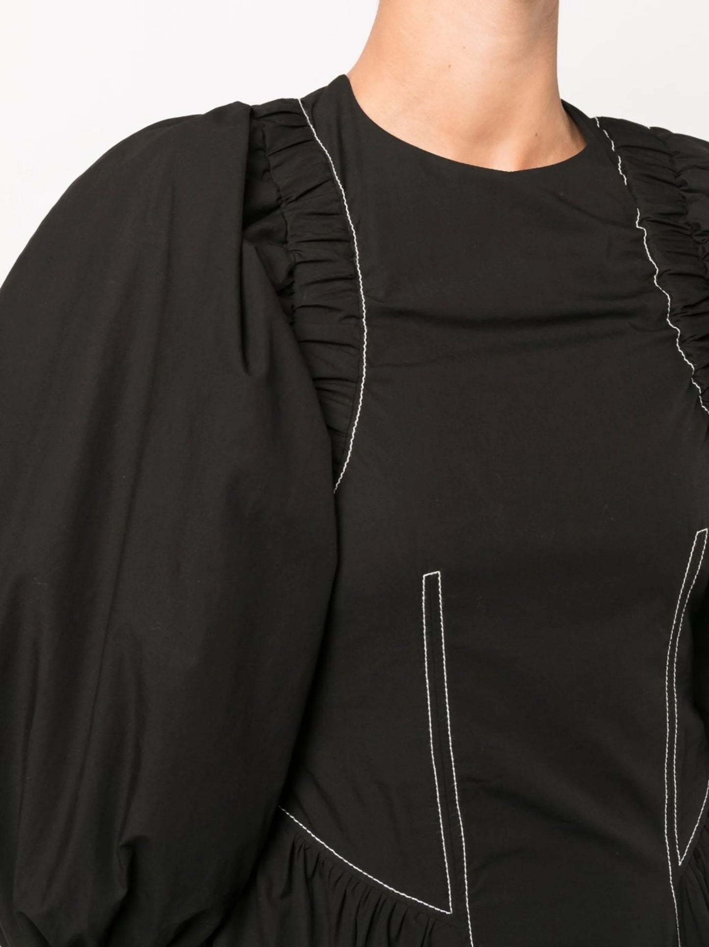 puff-sleeve midi dress