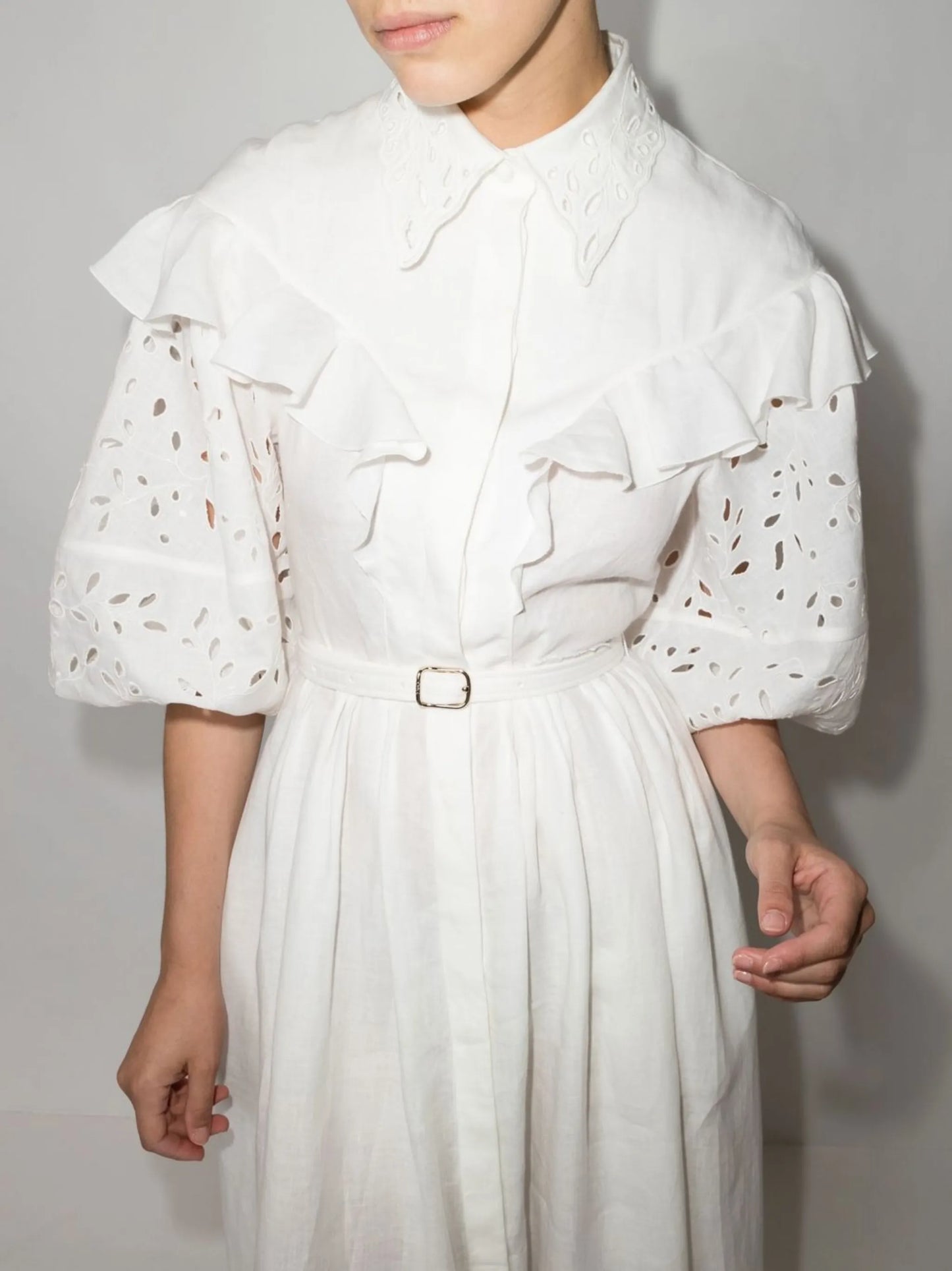 balloon-sleeve midi dress