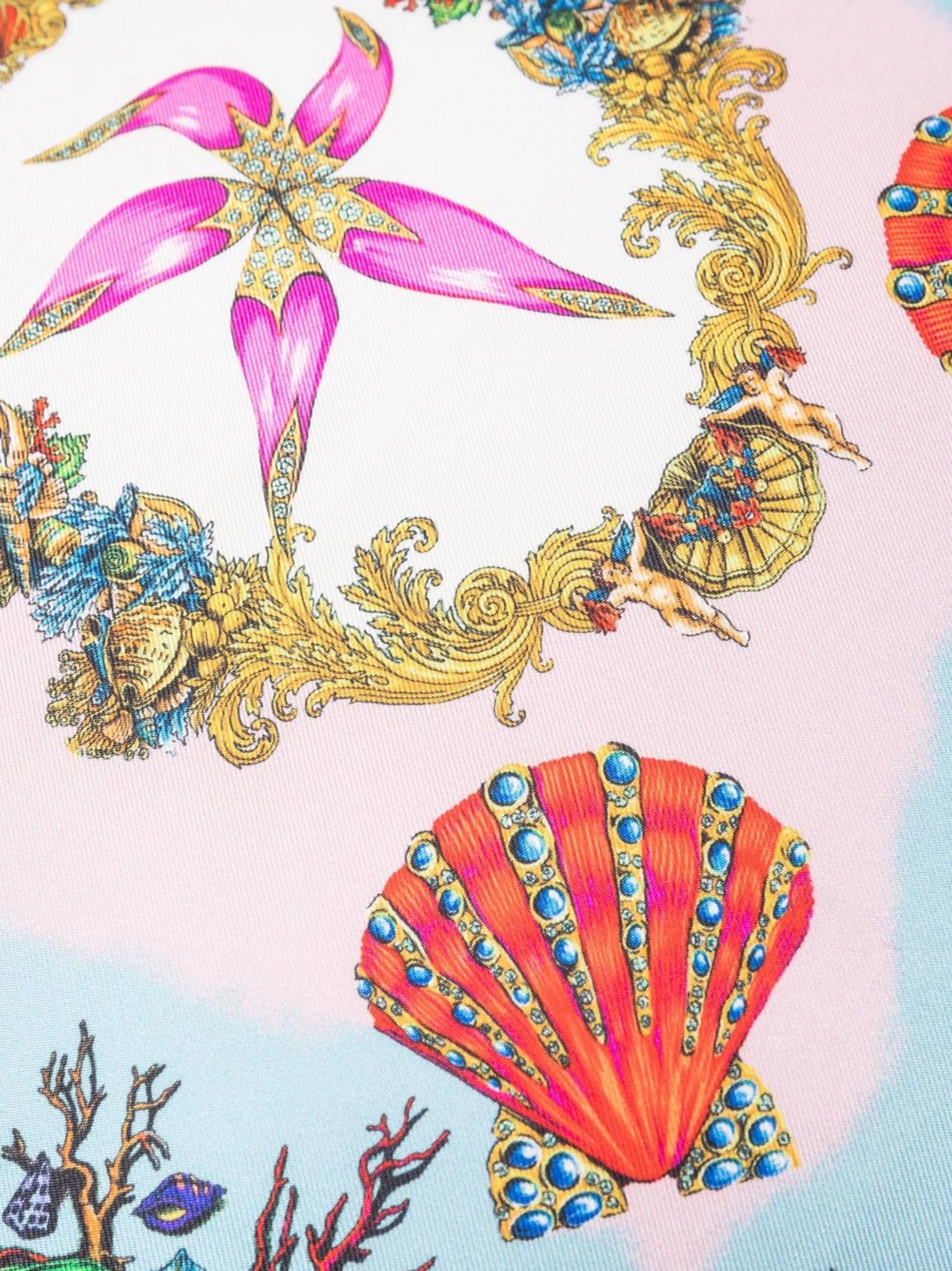 Seaside-print silk cushion