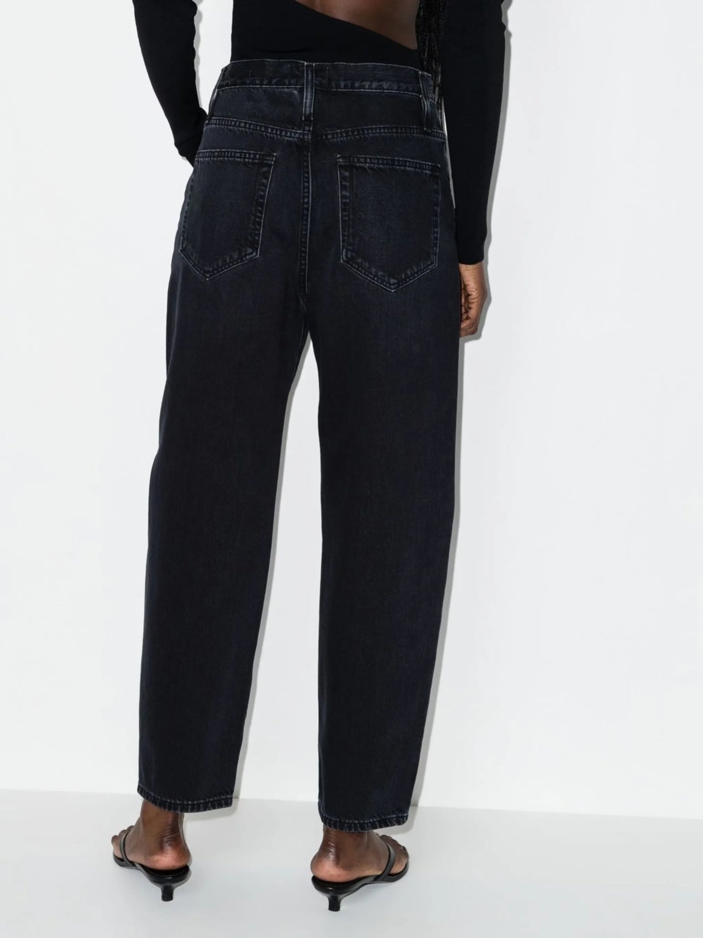high-waisted straight-leg jeans