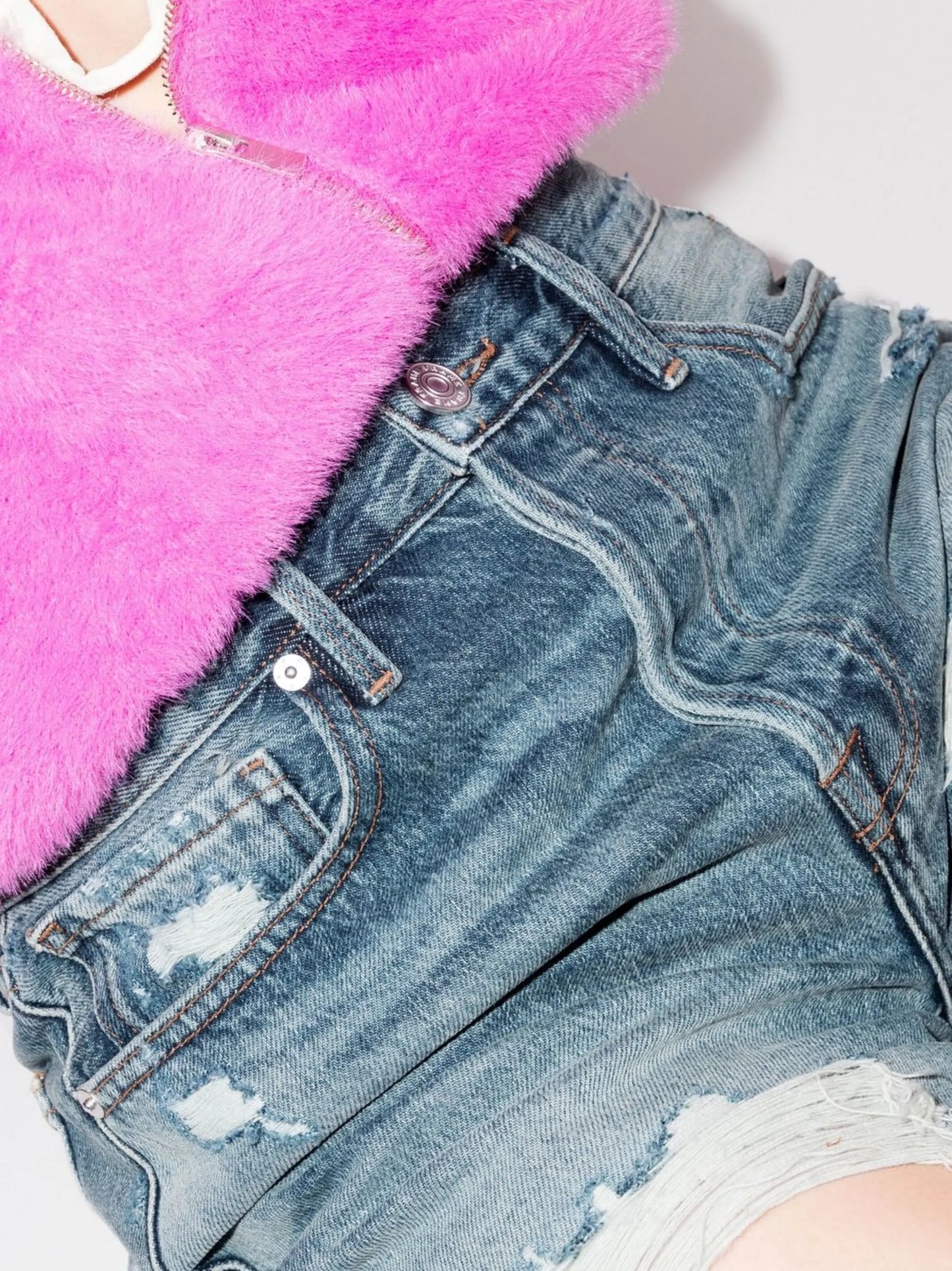 high-waisted distressed denim shorts