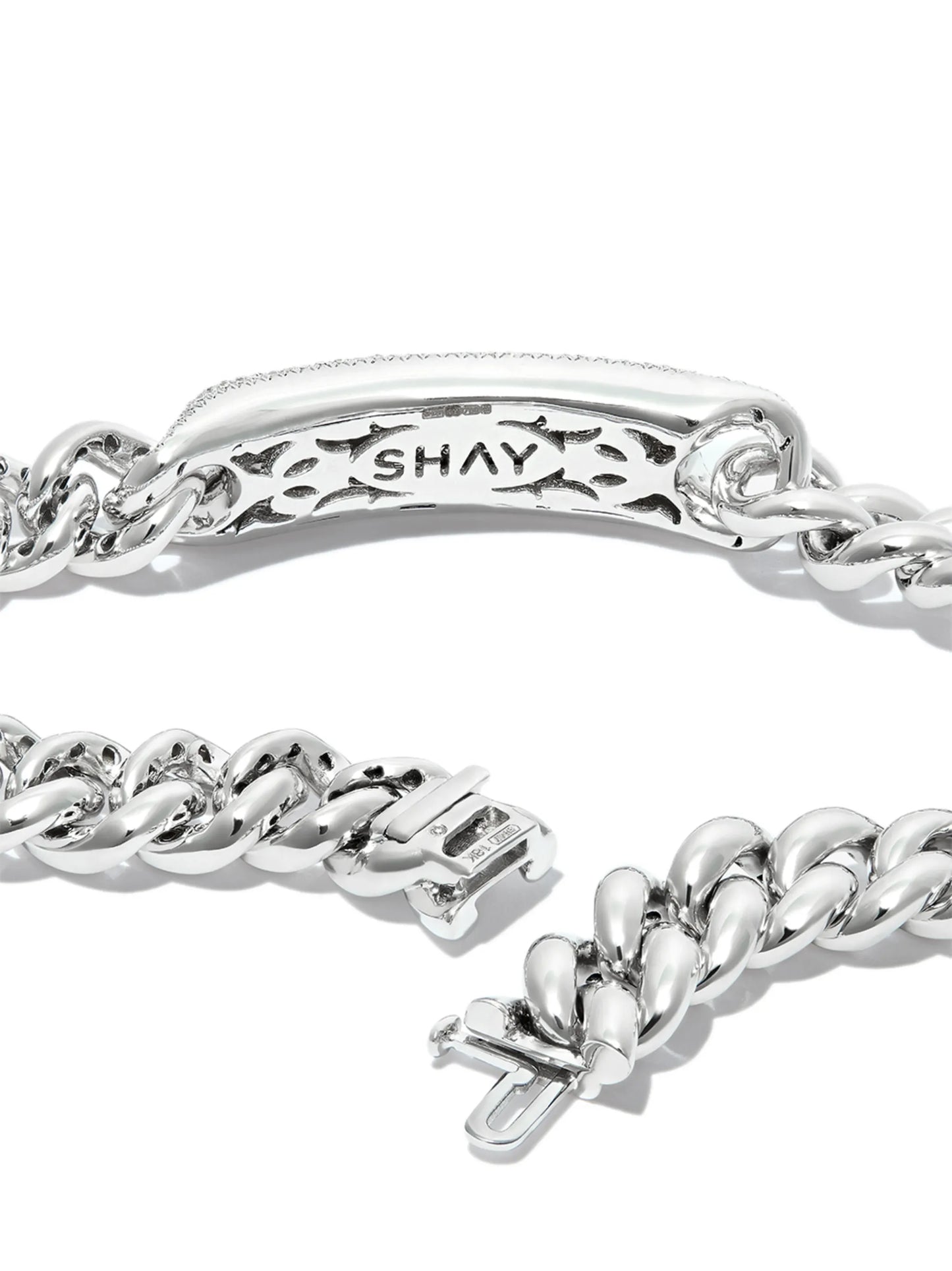 18K white gold diamond id plate bracelet