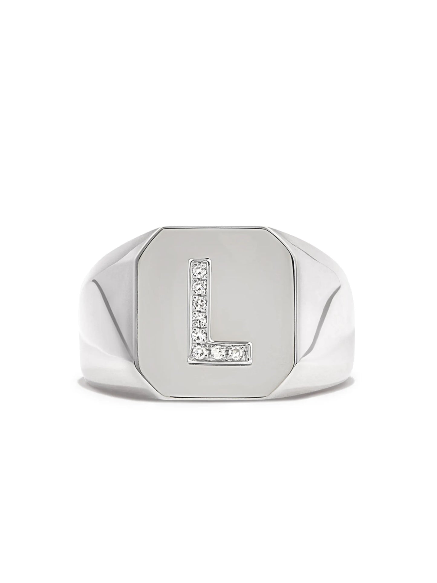 18kt white gold Champion initial ring