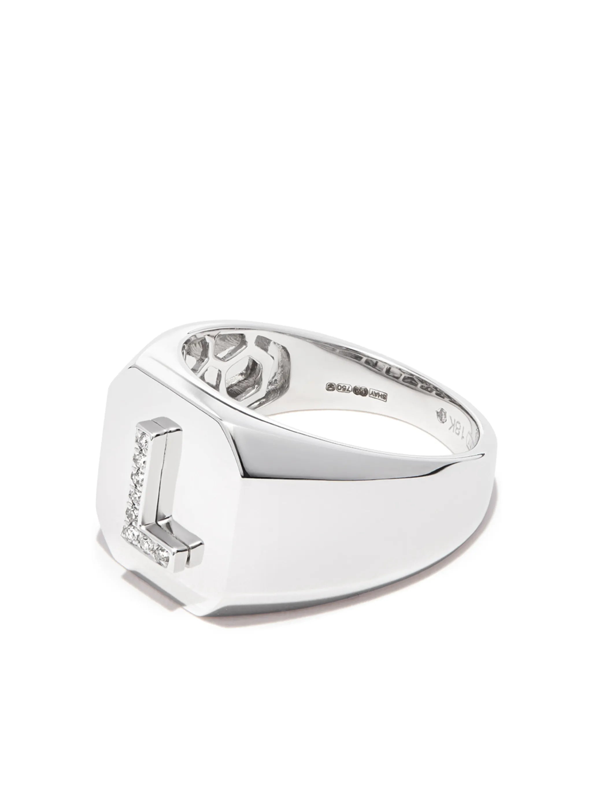 18kt white gold Champion initial ring
