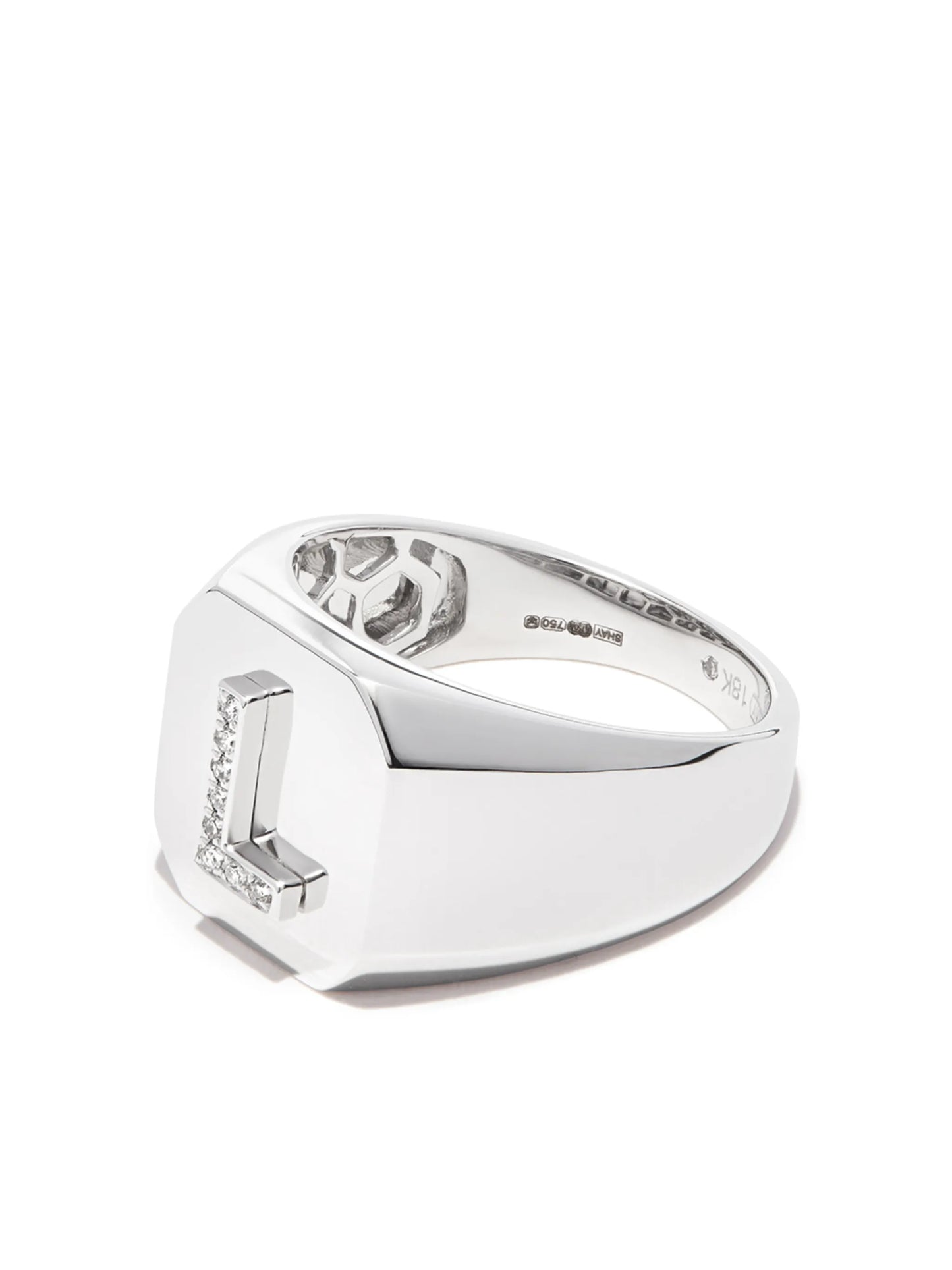 18kt white gold Champion initial ring
