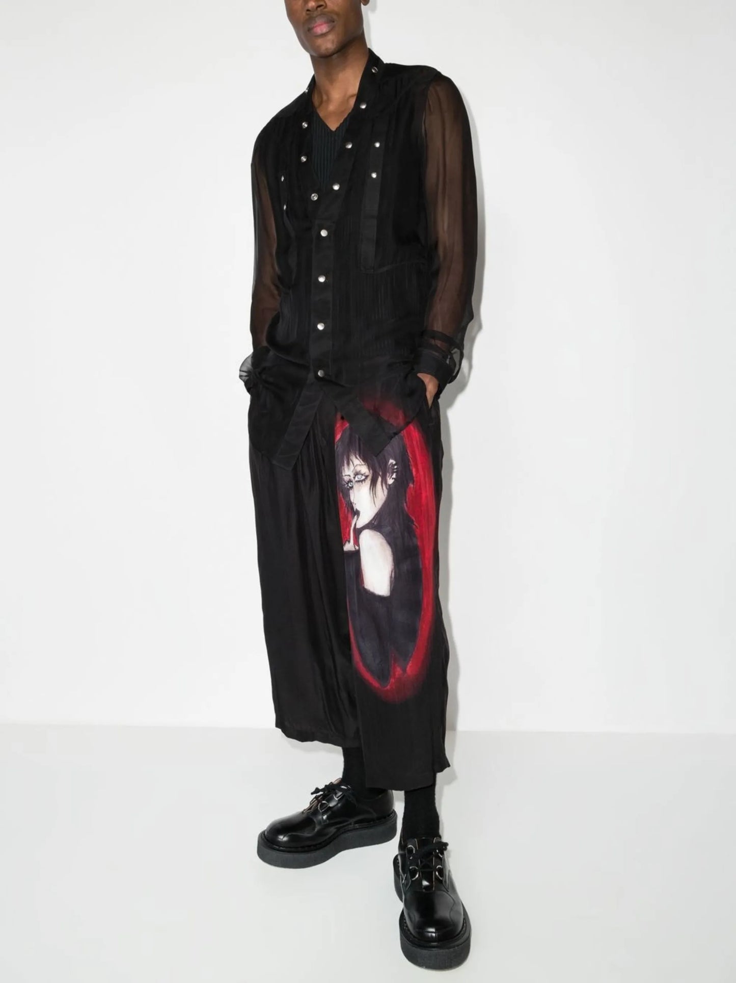 graphic-print cropped silk trousers
