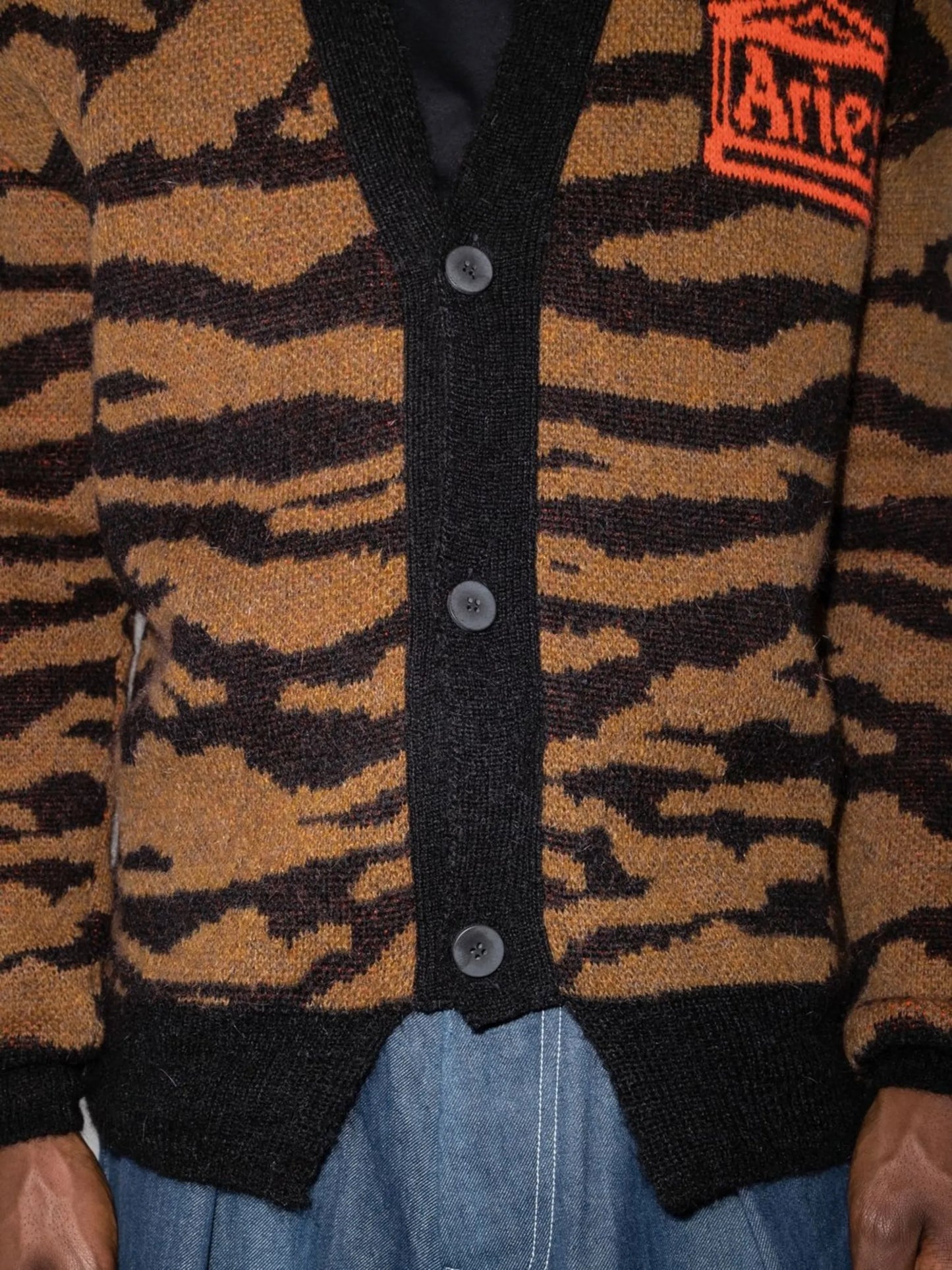 tiger-intarsia button-up cardigan