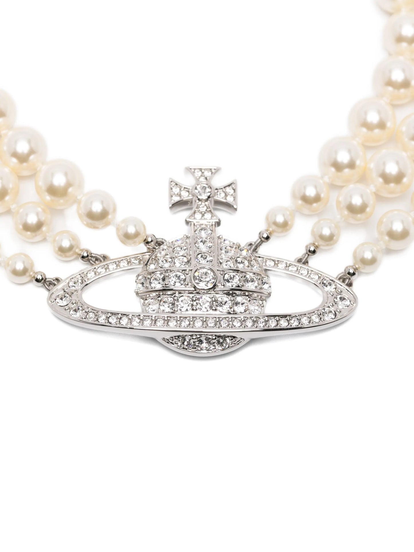 three row pearl bas relief necklace
