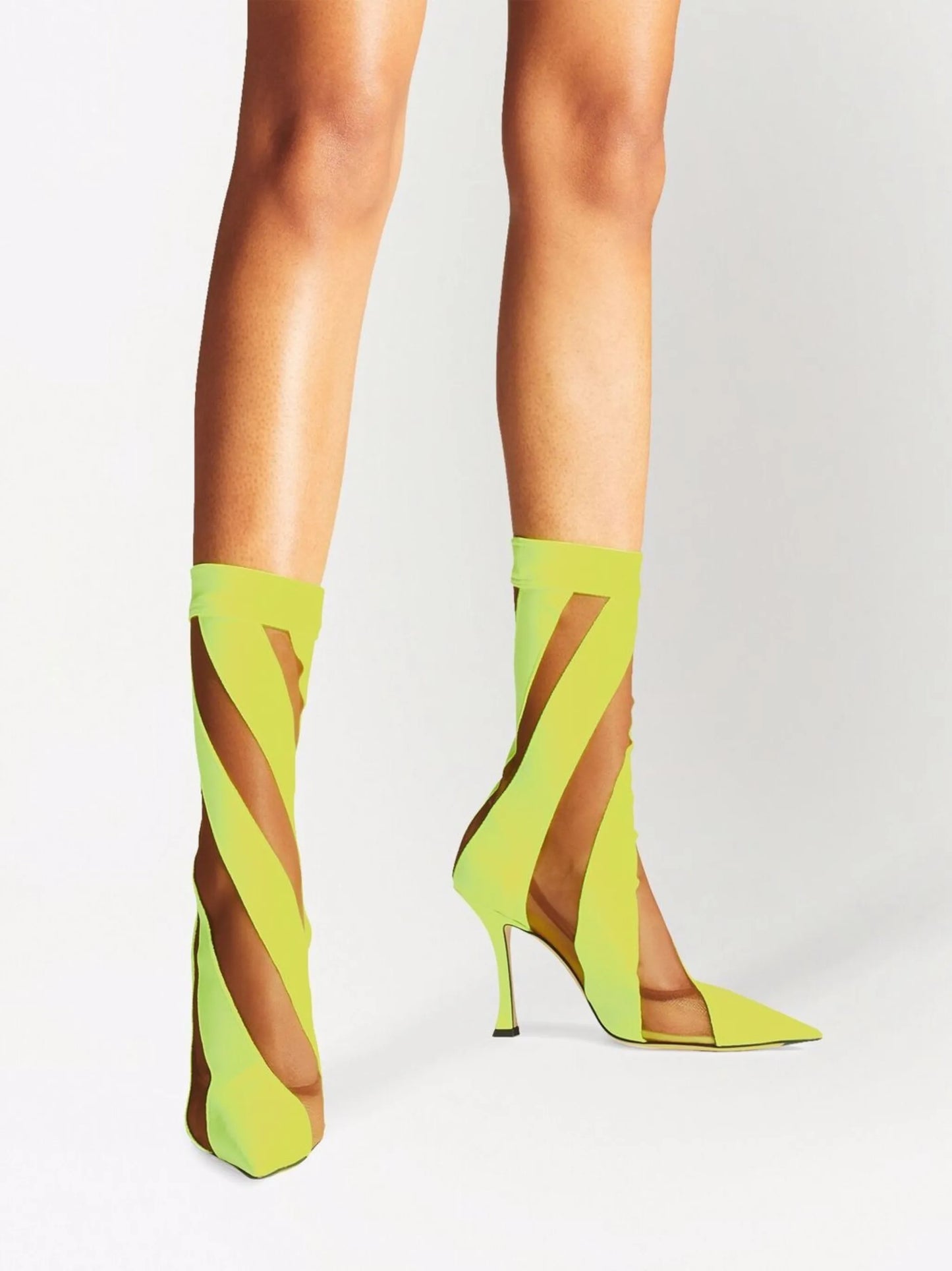 x Mugler mesh-stripe mid-calf boots