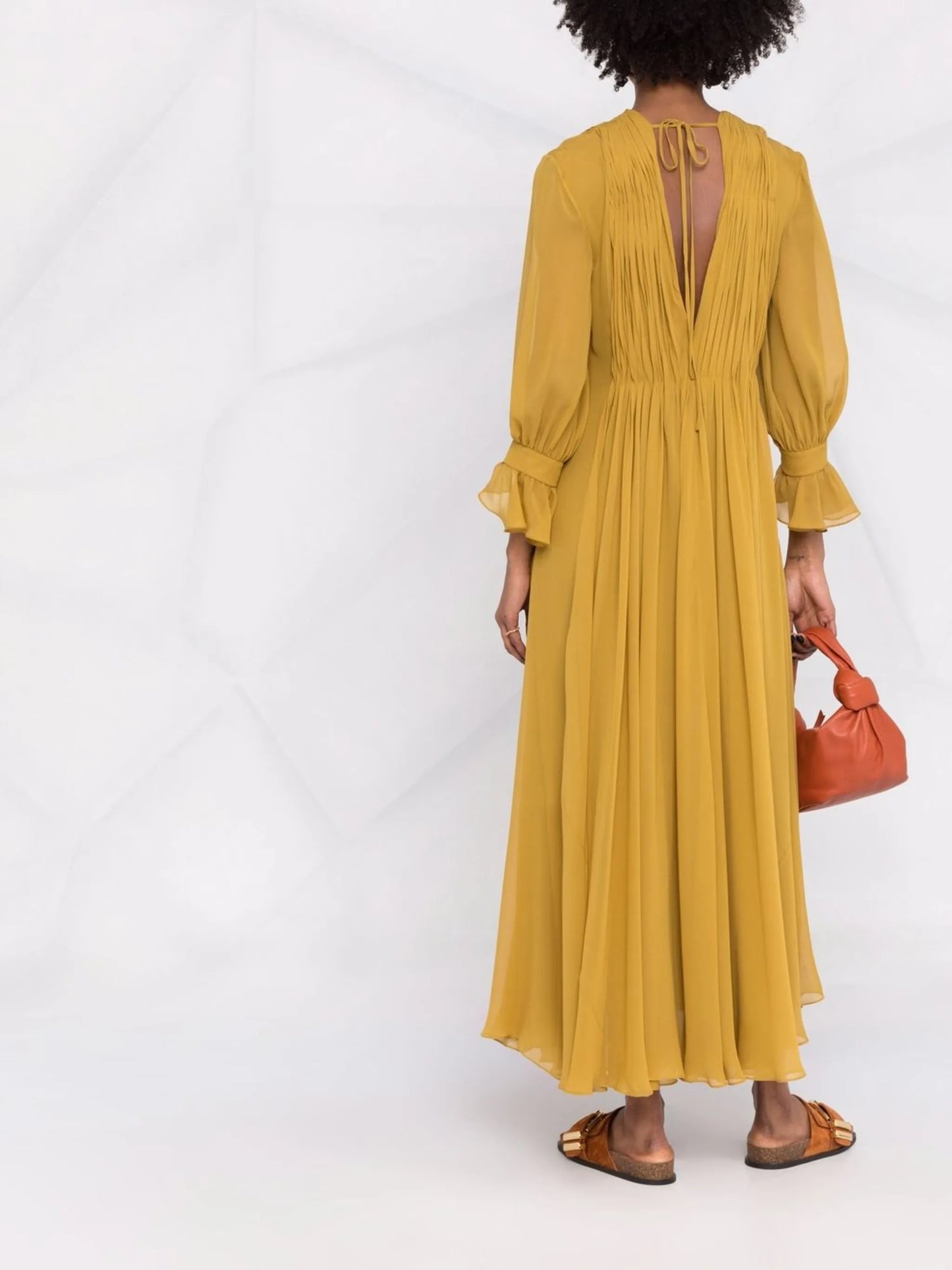 V-neck gathered-detail dress