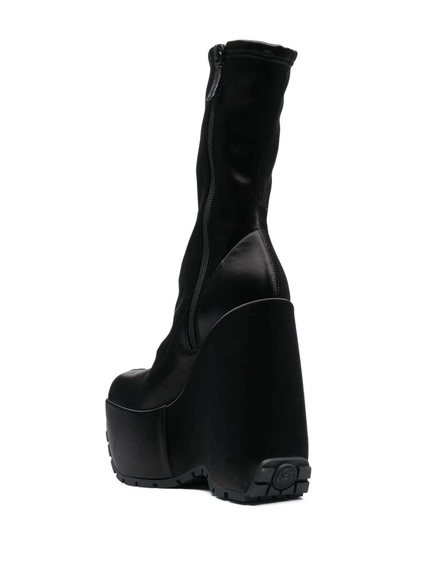 high platform-sole satin boots