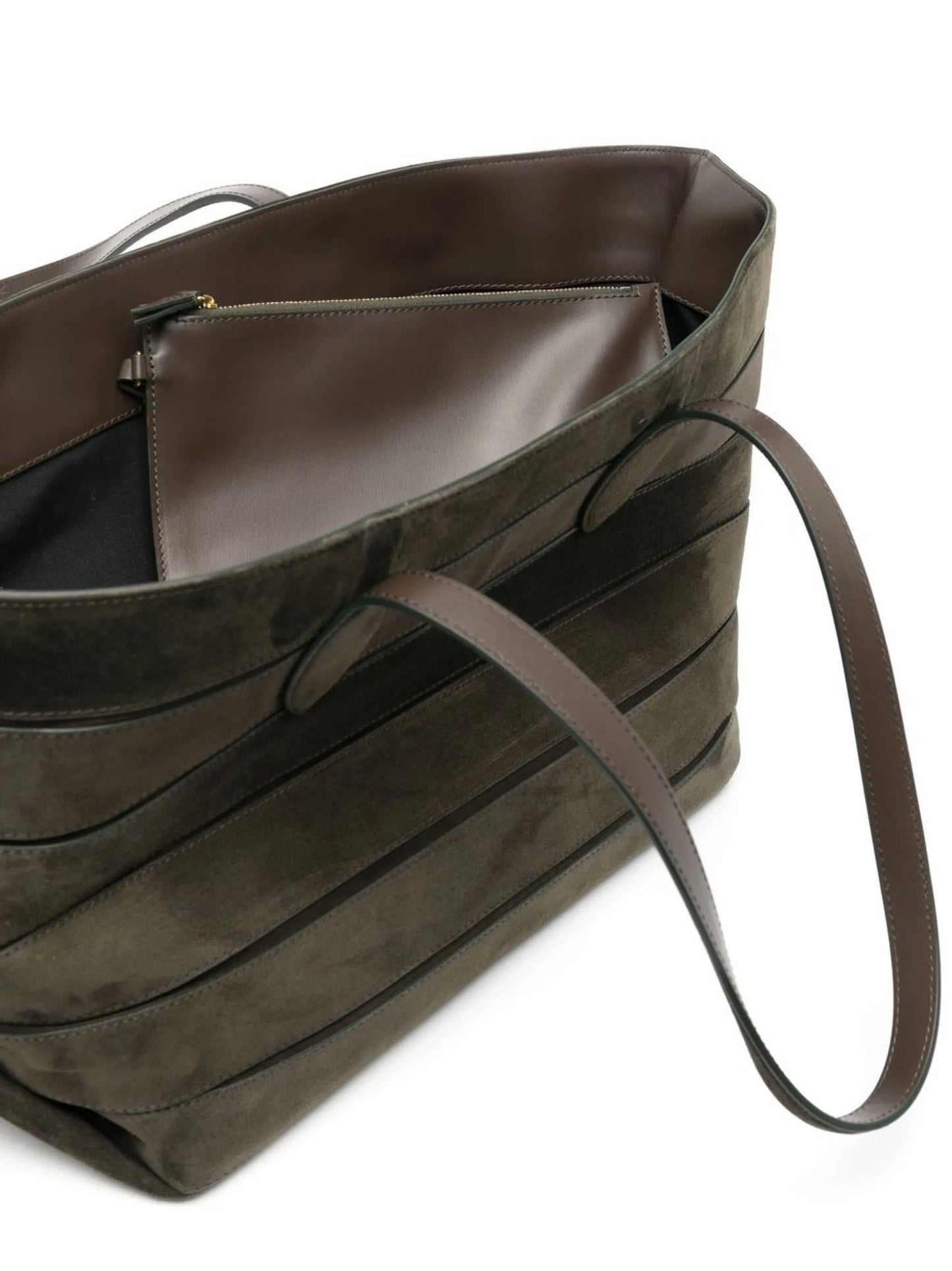 striped suede tote bag