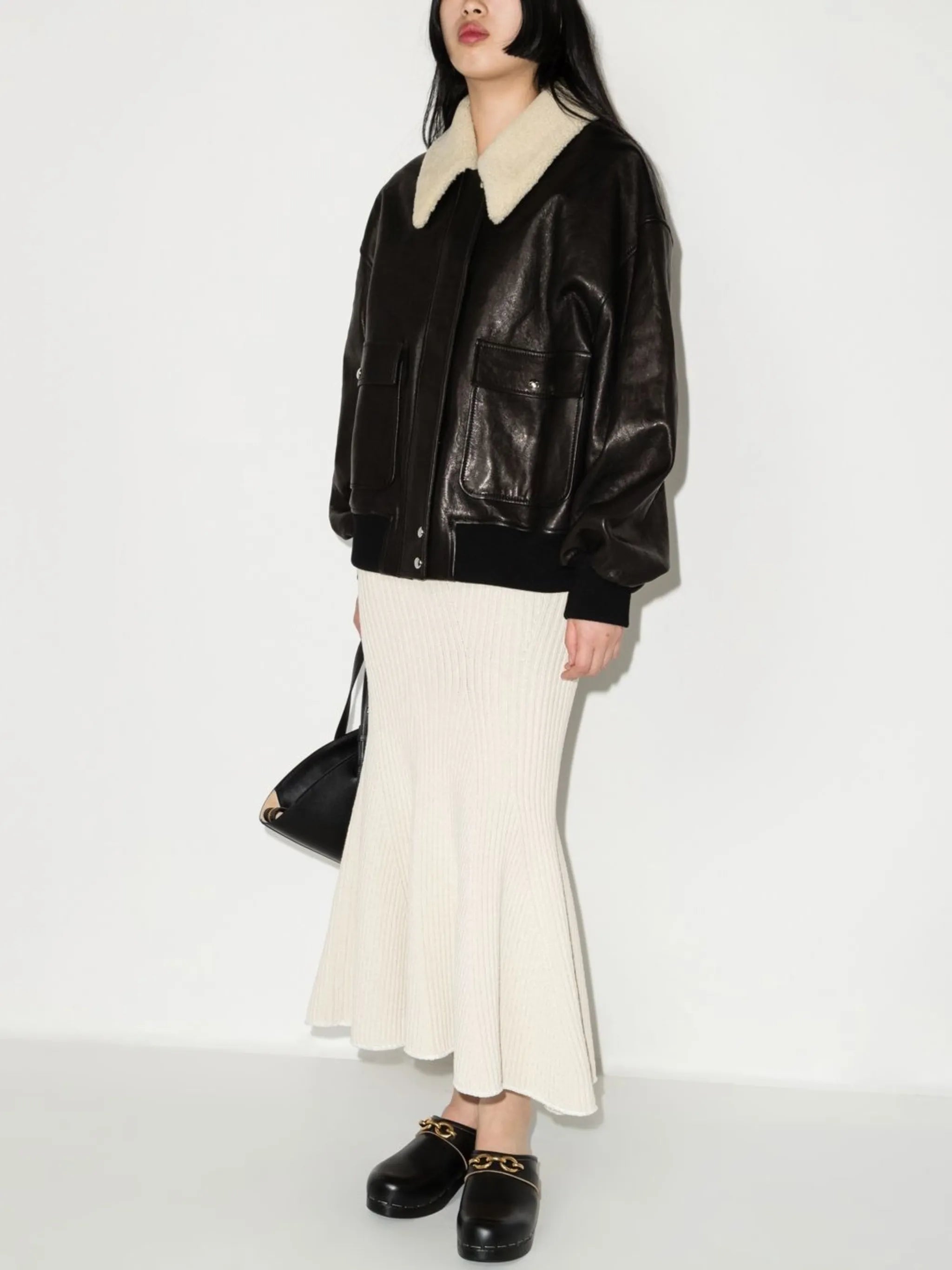 shearling-trim collar jacket