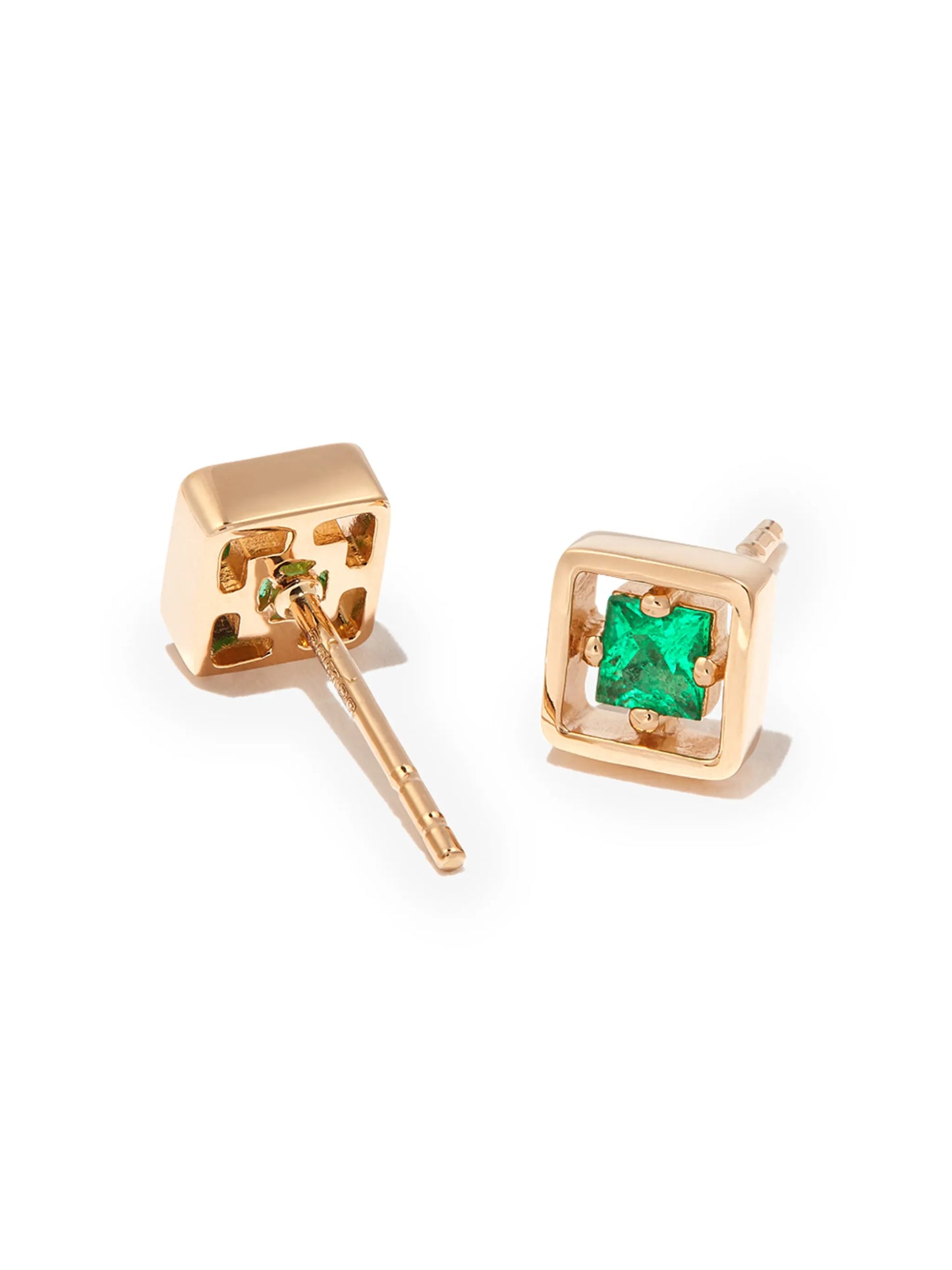 18kt yellow gold Inlay emerald stud earring