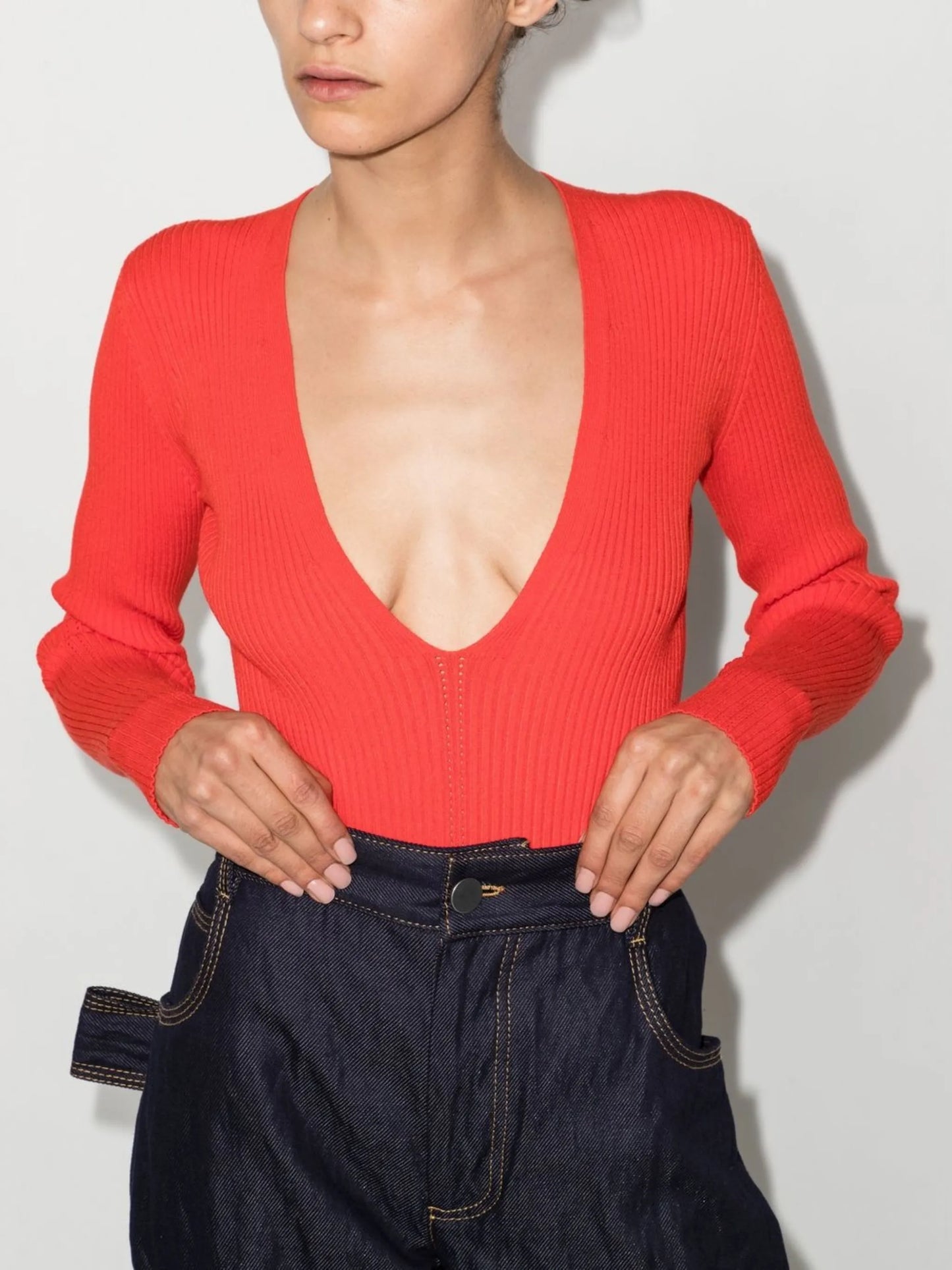 Falaise V-neck ribbed knit bodysuit