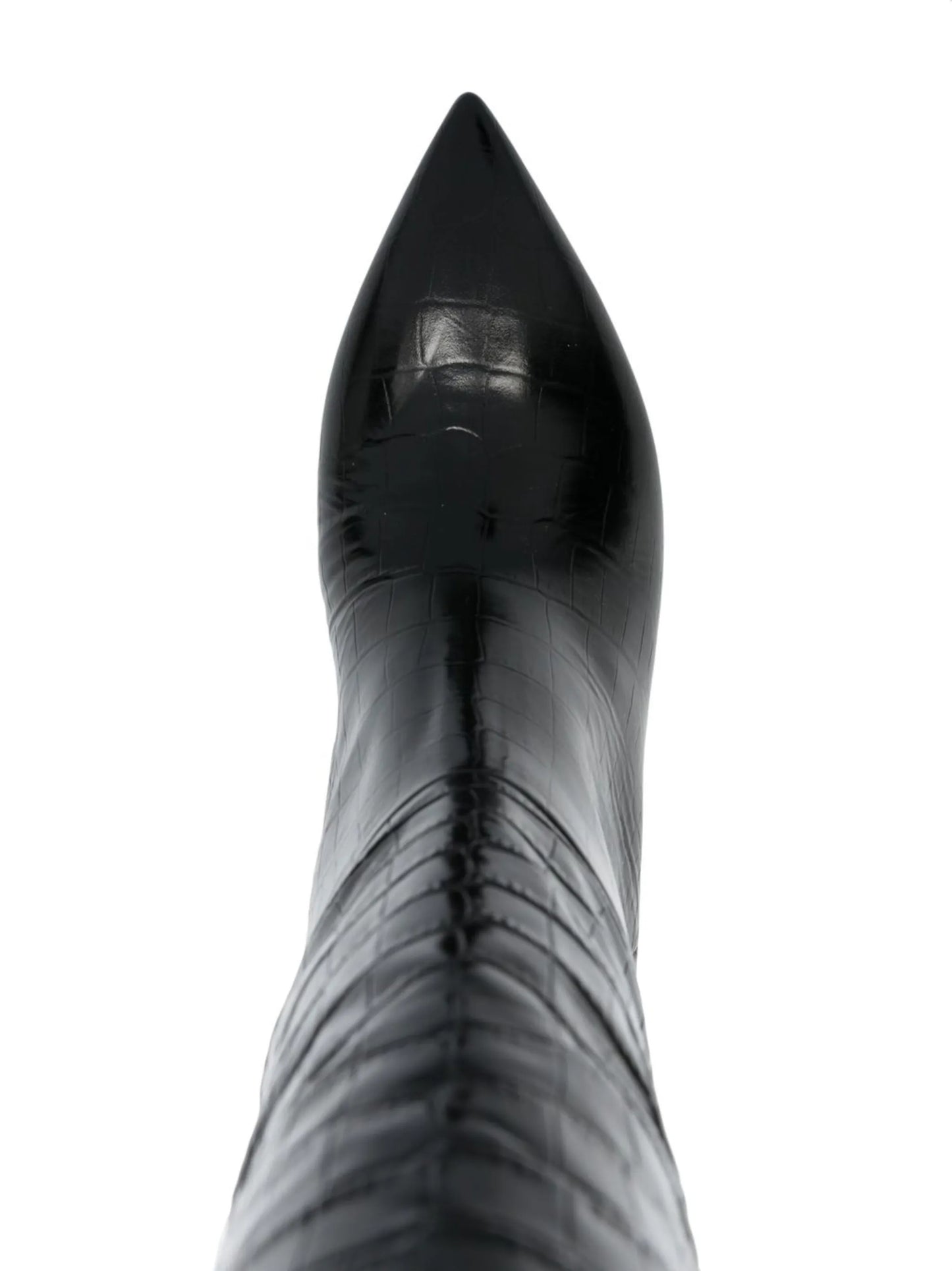 crocodile-embossed leather boots