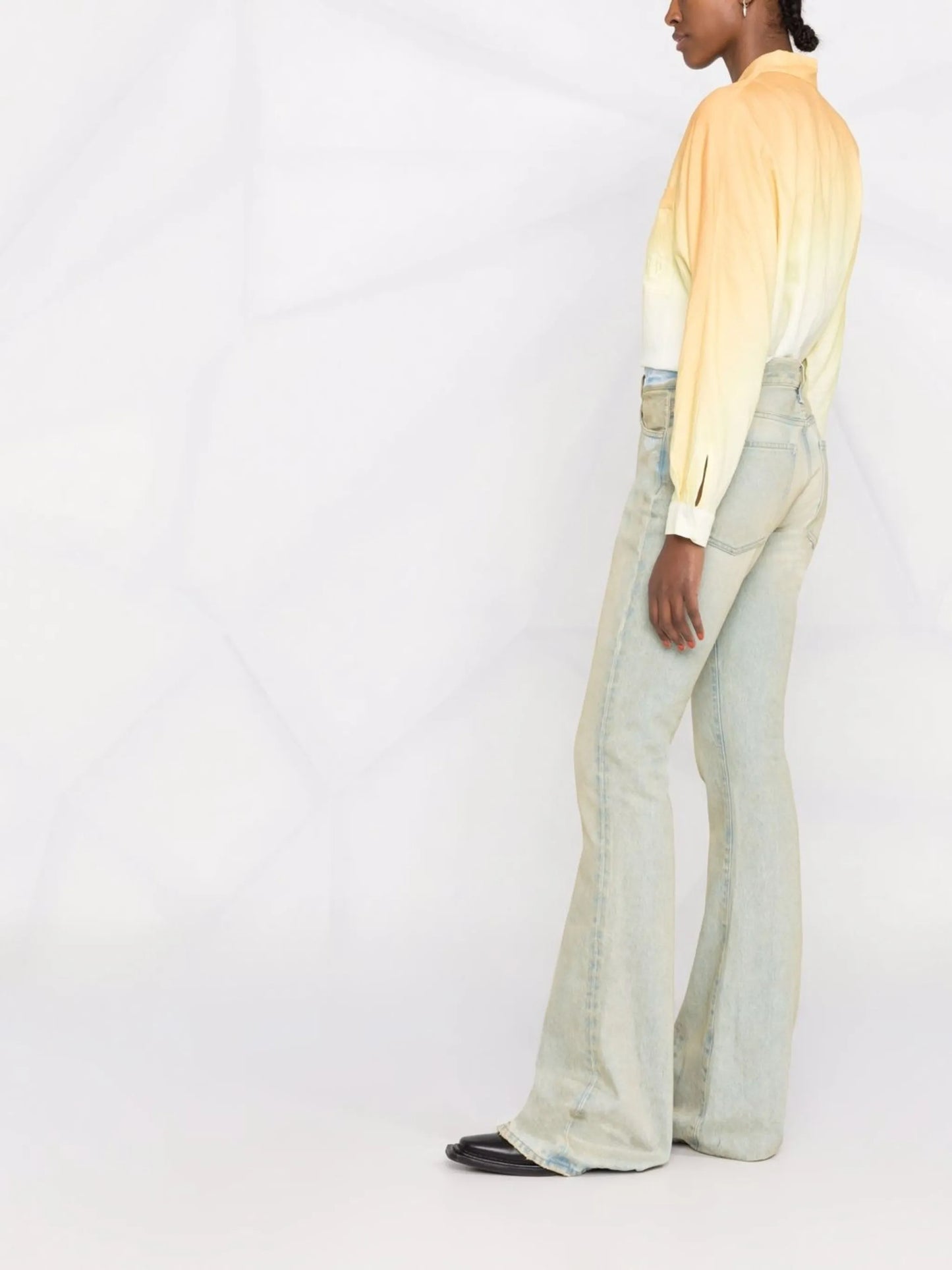 distressed-finish flared-leg denim jeans
