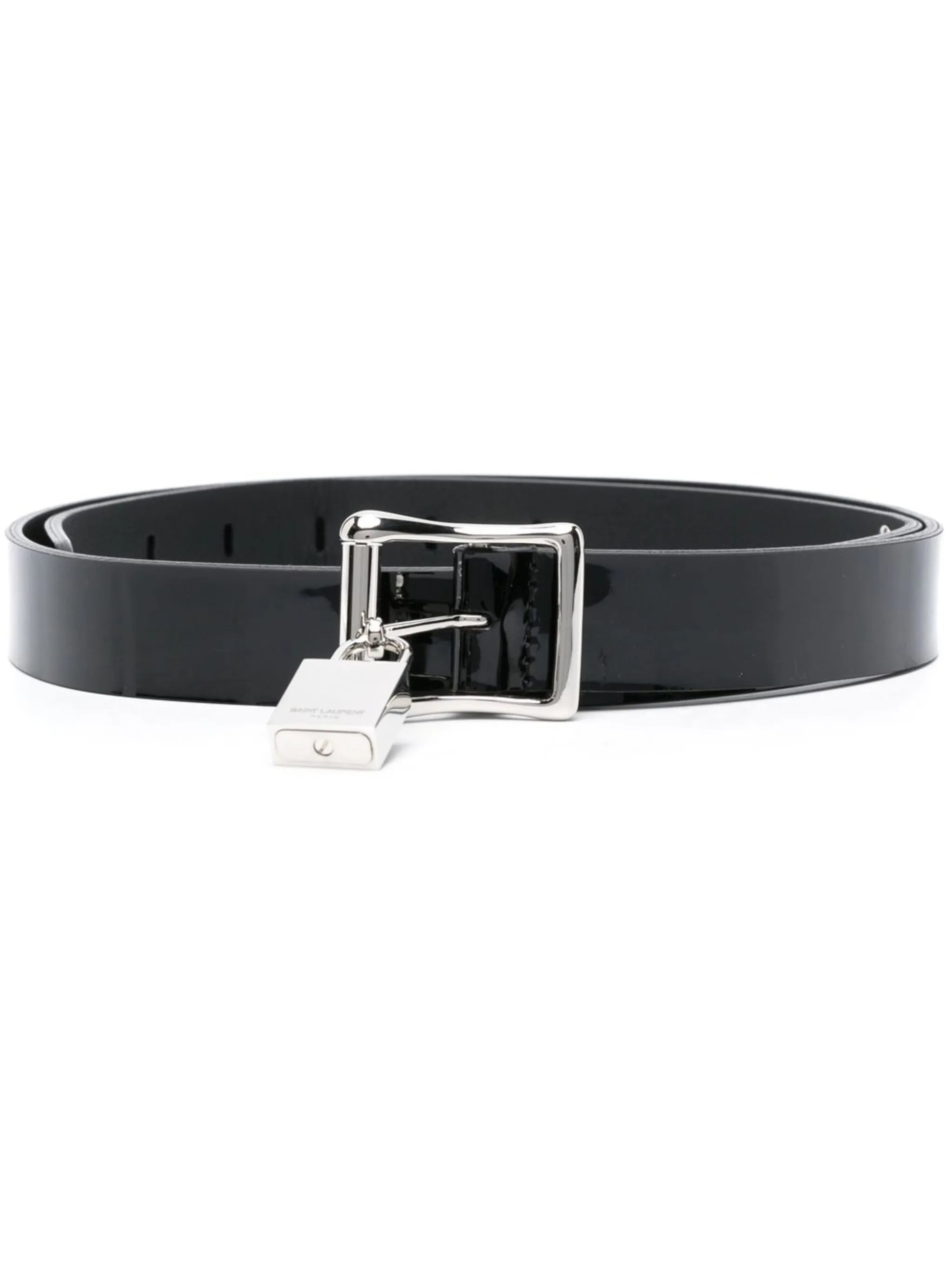 patent leather padlock leather belt