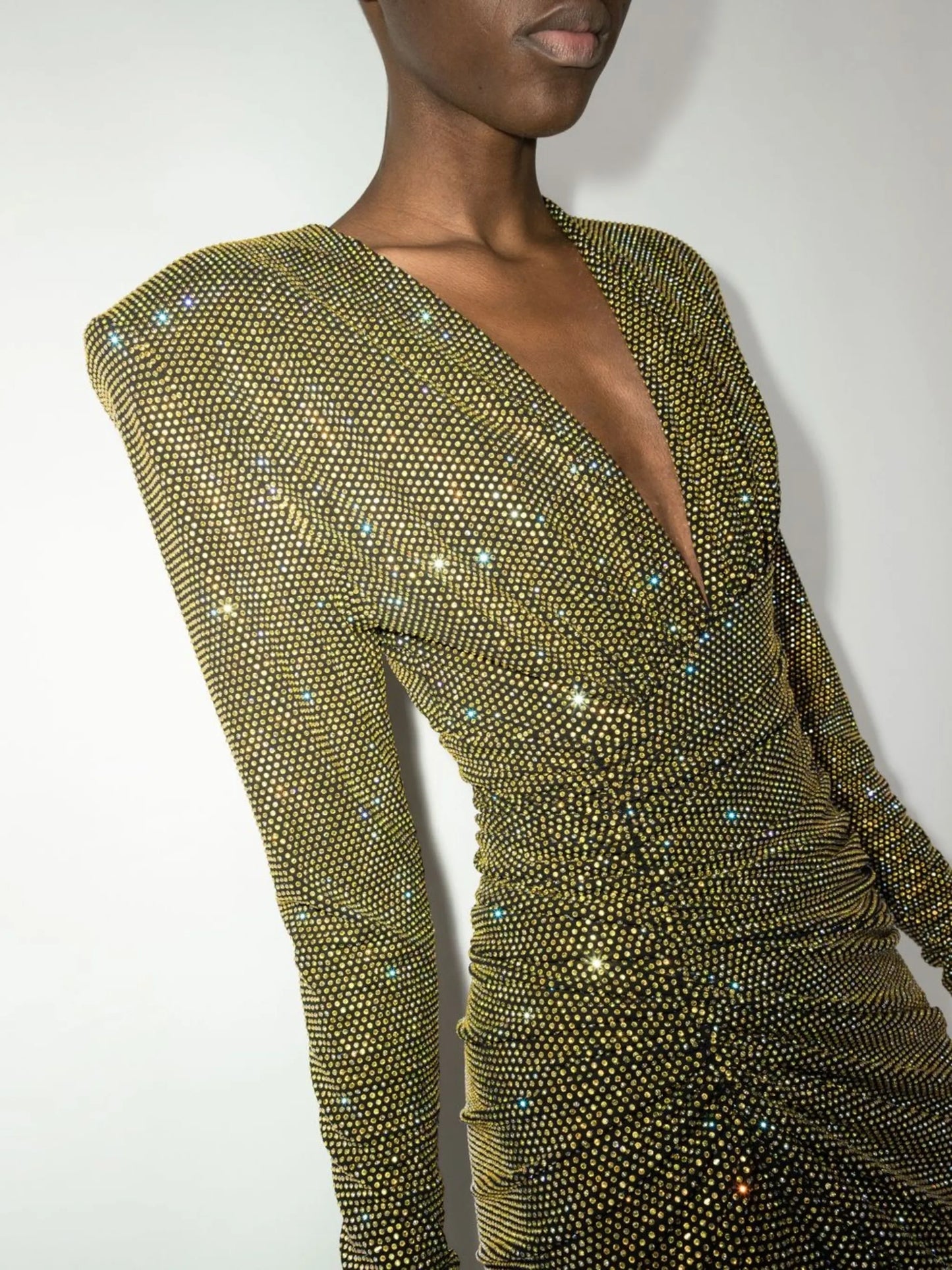 crystal embellished V-neck midi dress