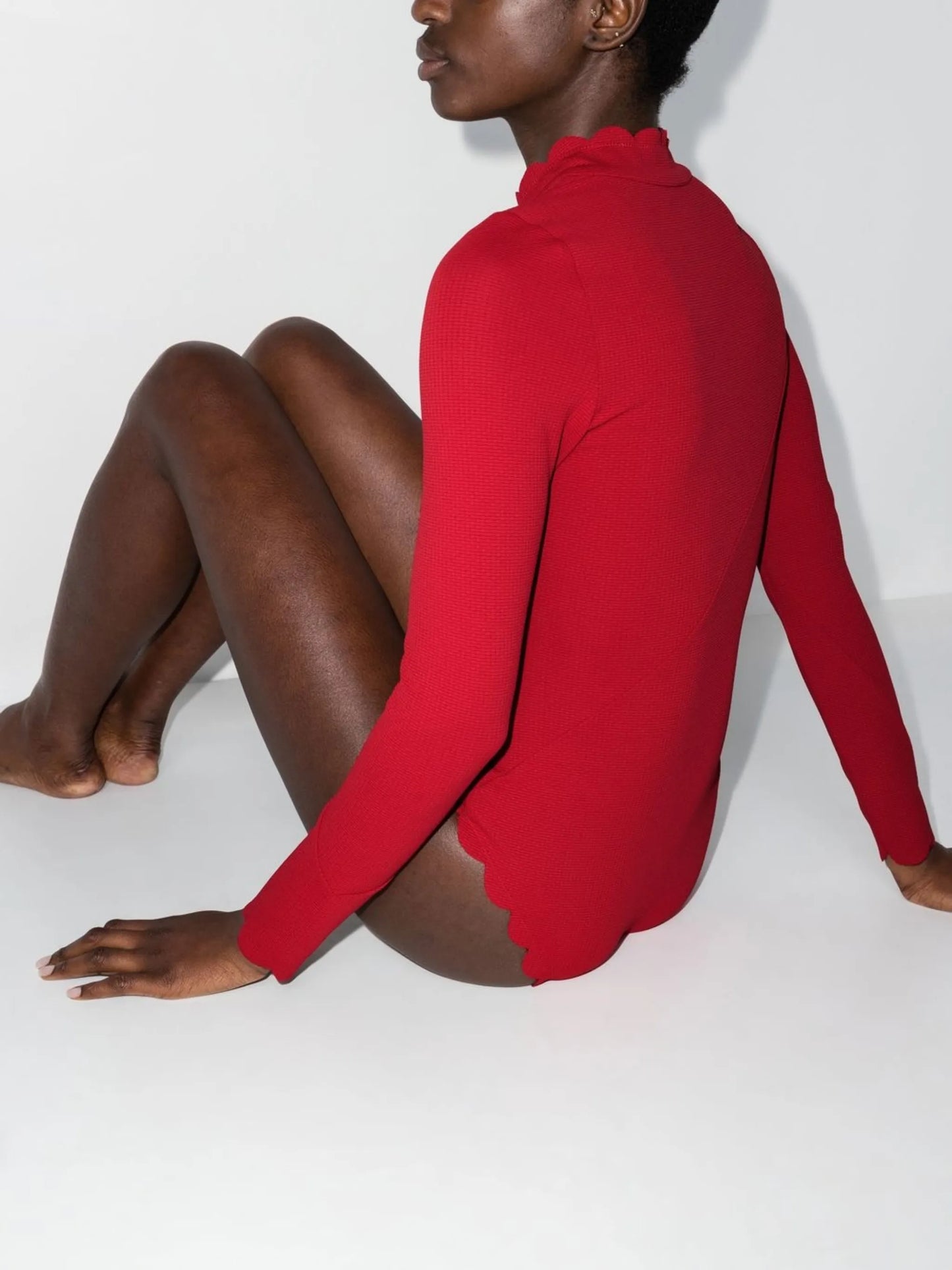 scallop-edge long-sleeve swimsuit