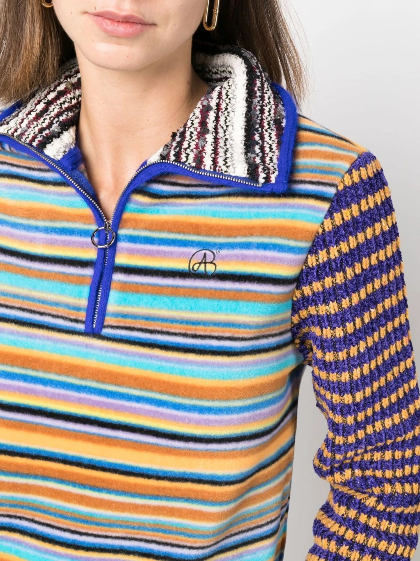 striped chenille zip-up jumper