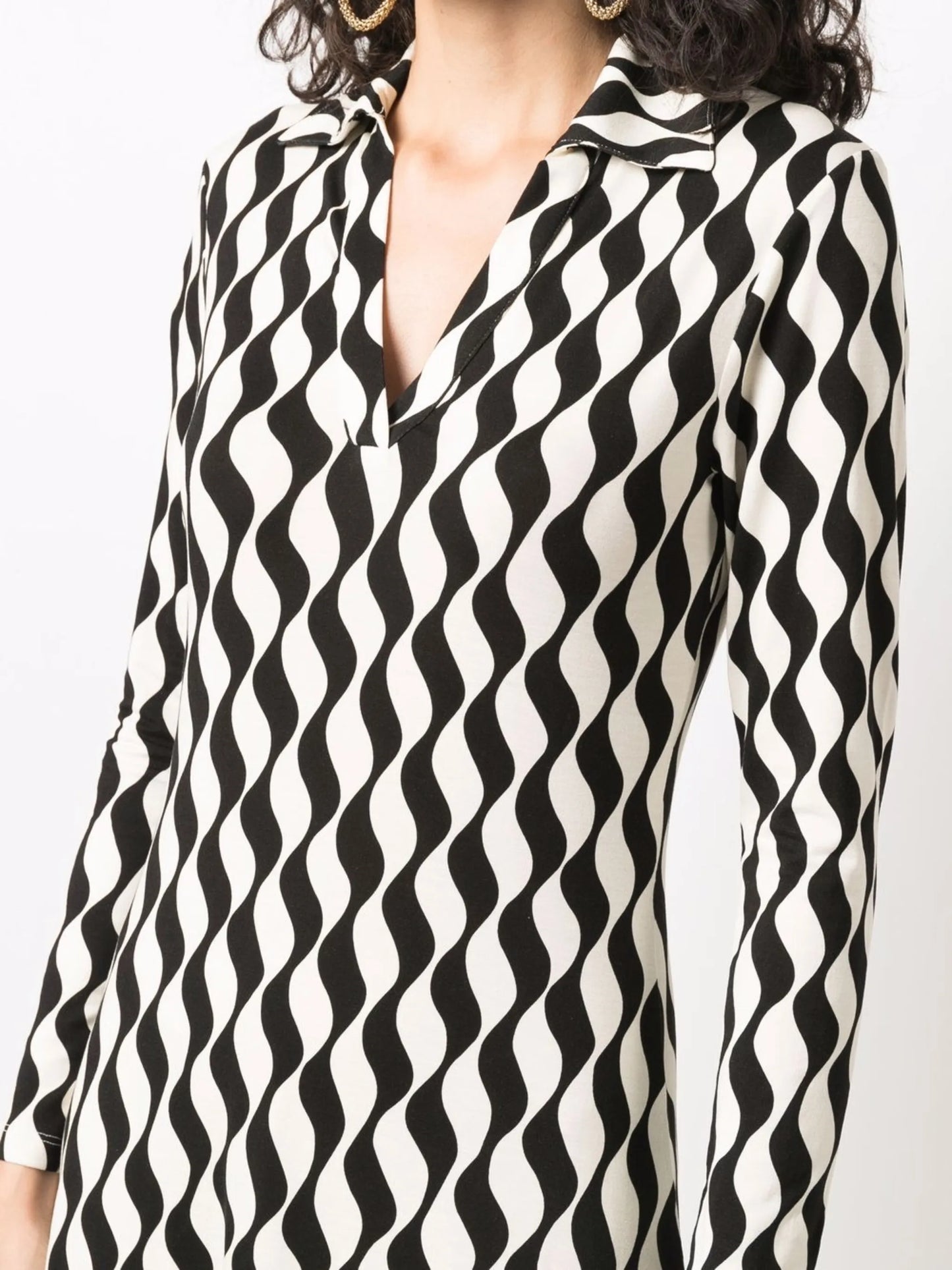 wave-print midi dress