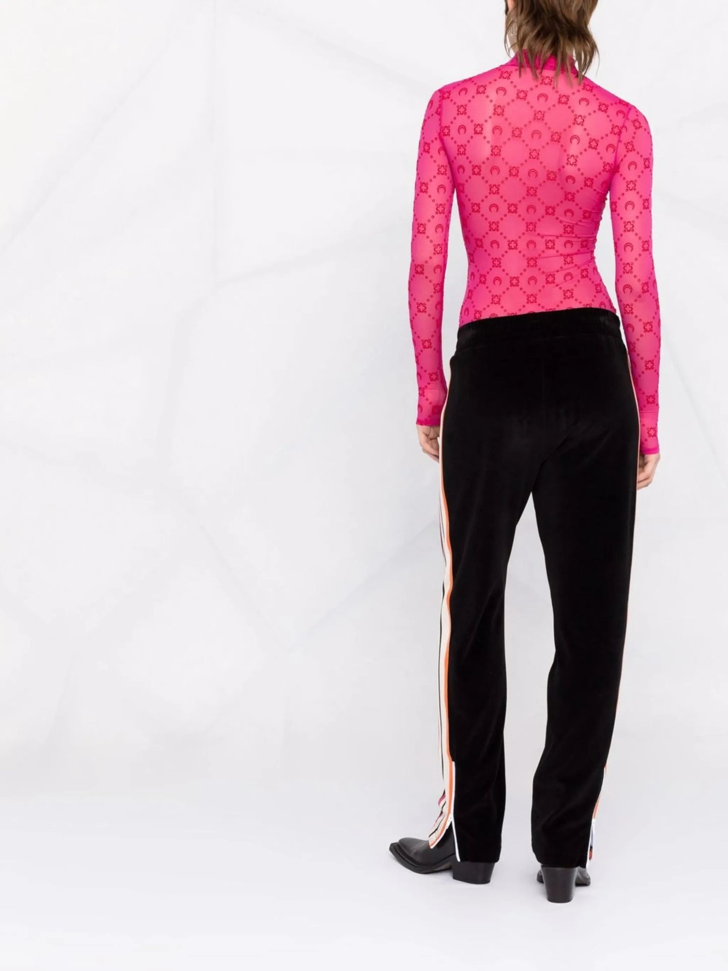 monogram-flocked semi-sheer top