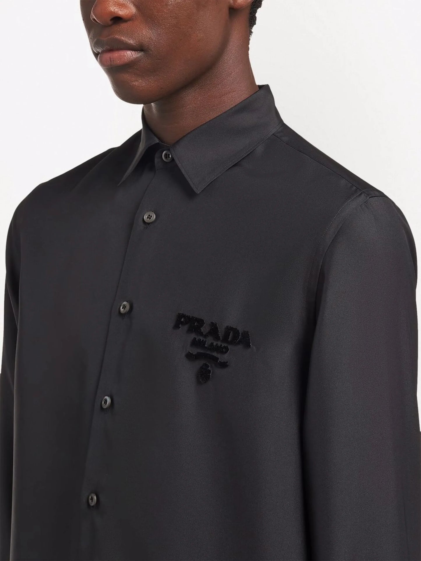 embroidered-logo silk shirt
