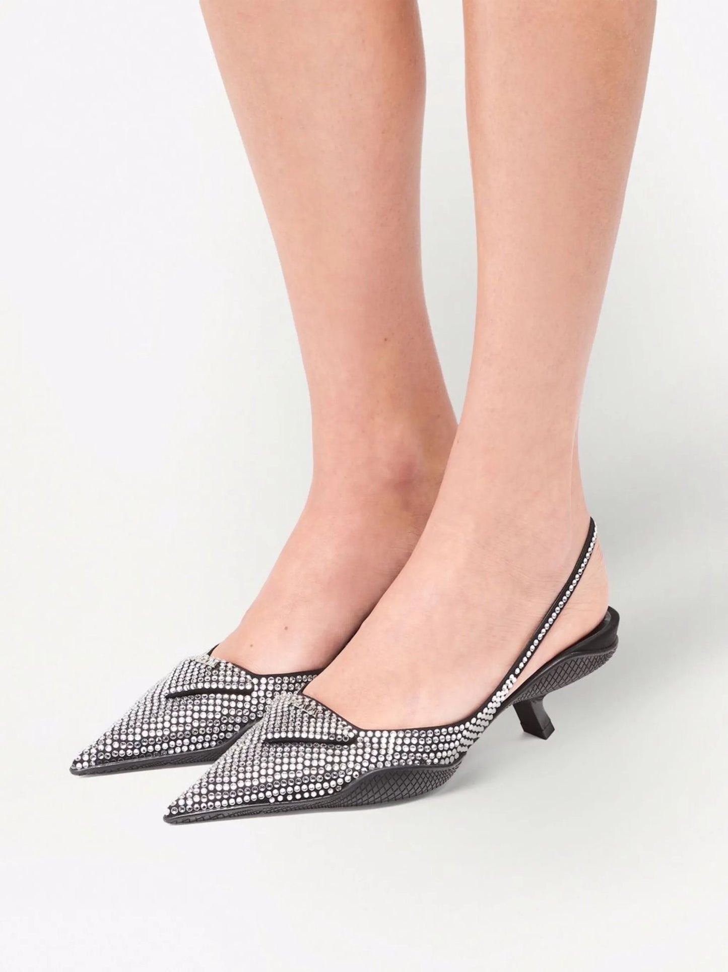 crystal-embellished satin slingback pumps