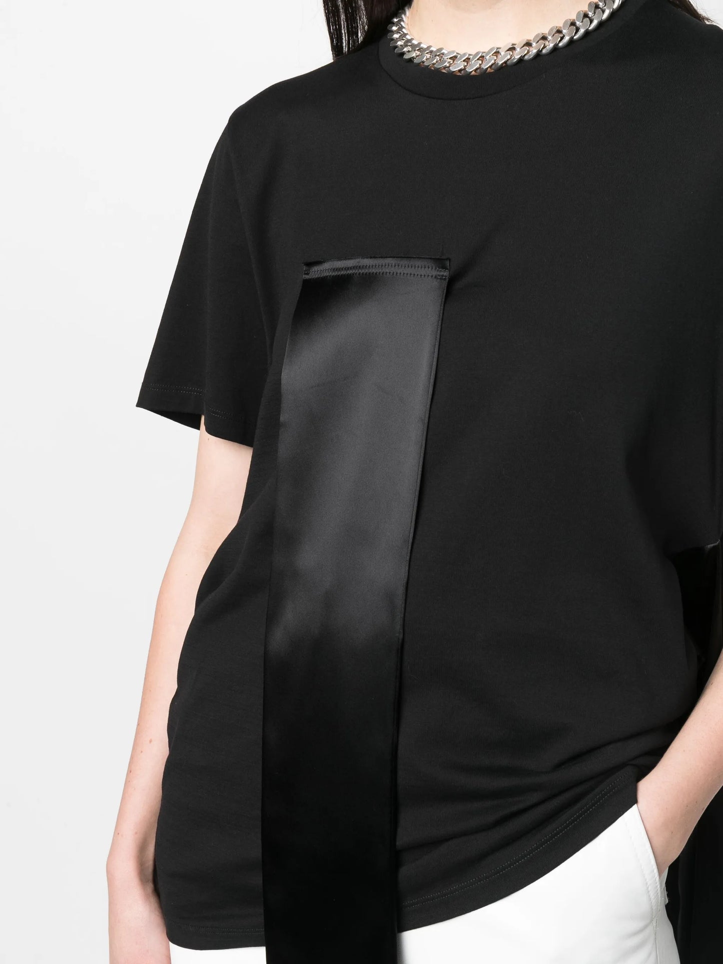 draped satin-panel T-shirt