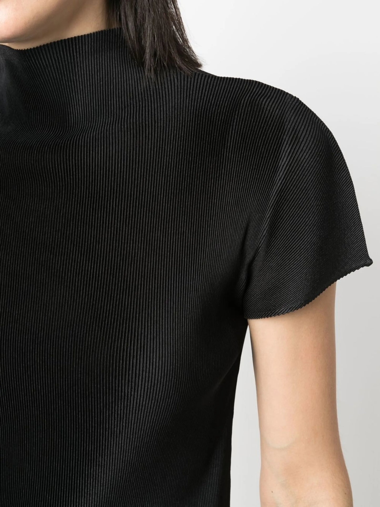 plissé high-neck blouse
