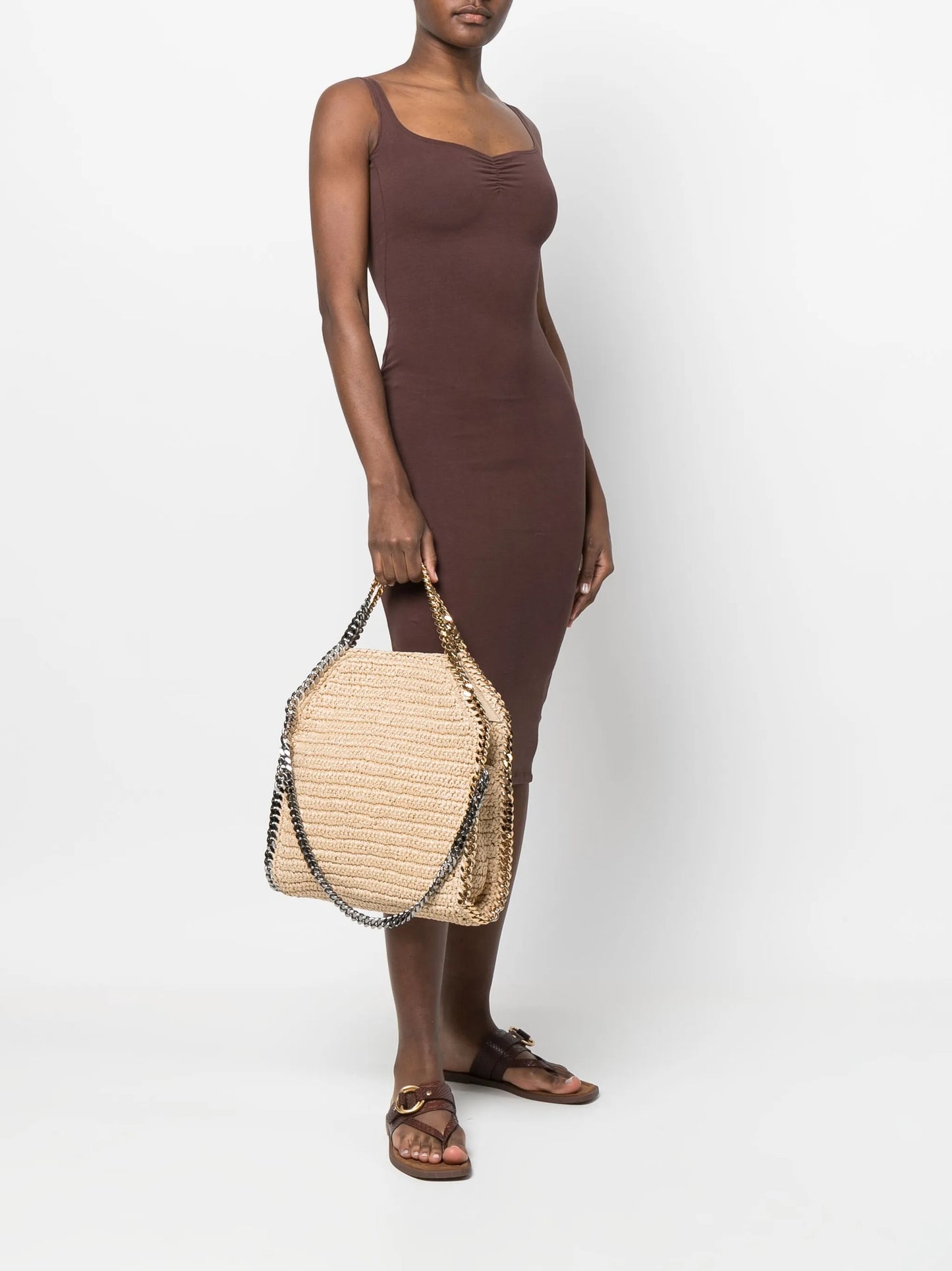Falabella raffia foldover tote bag