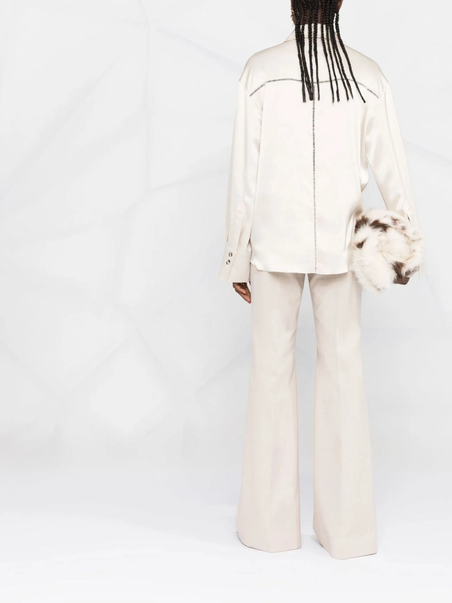 Caio ladder-stitch satin shirt