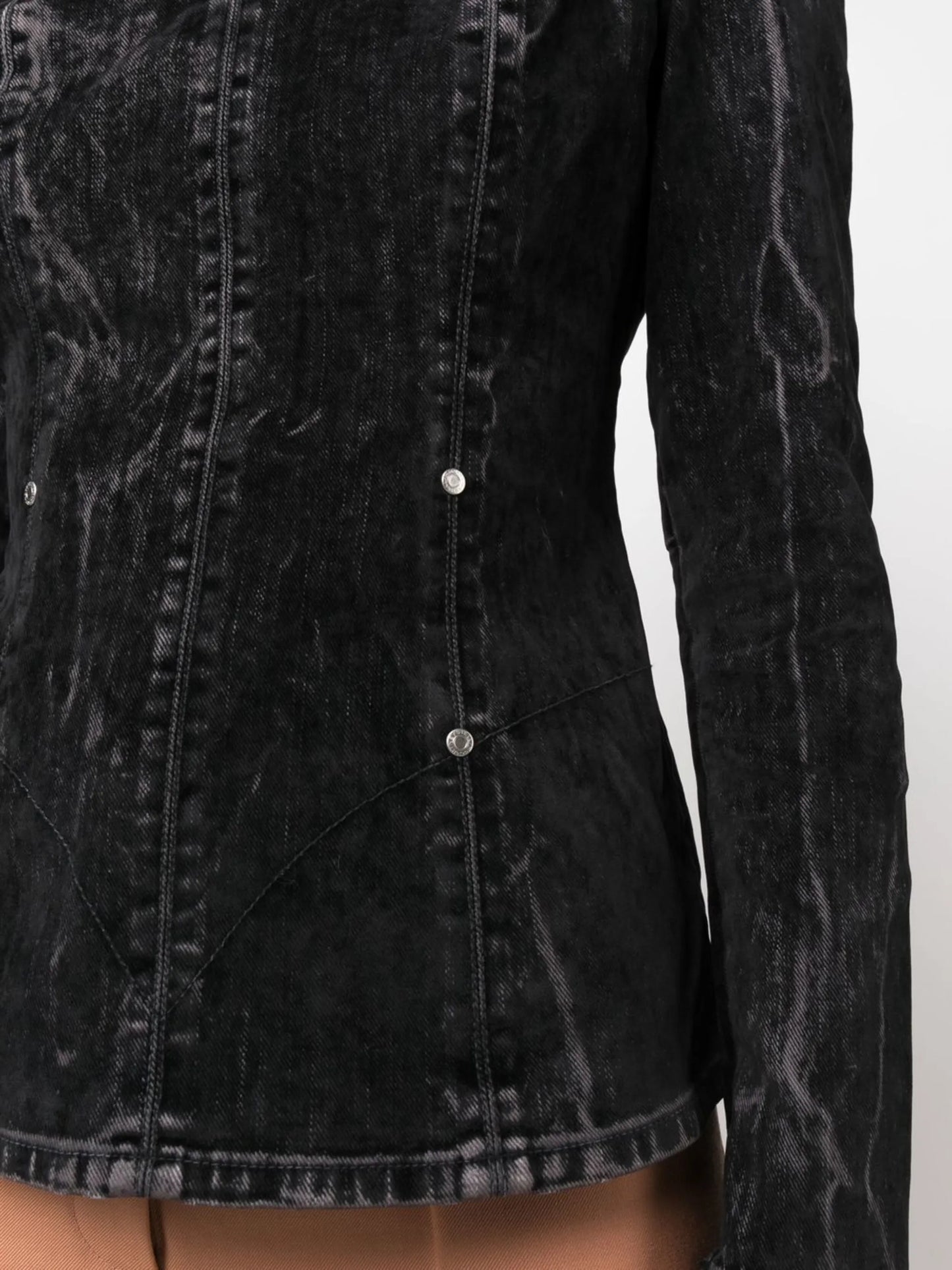 flocked velvet denim blouse