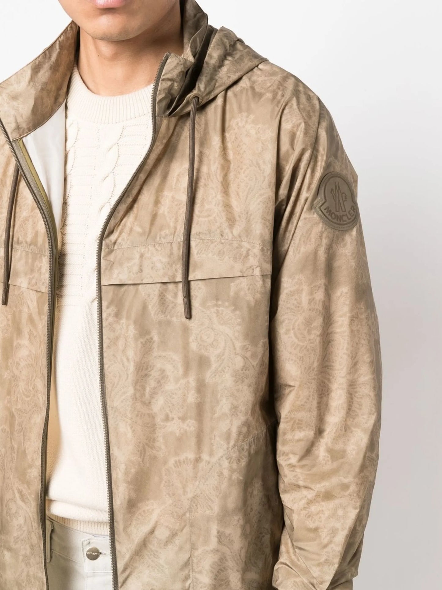 lace-print detail hooded coat