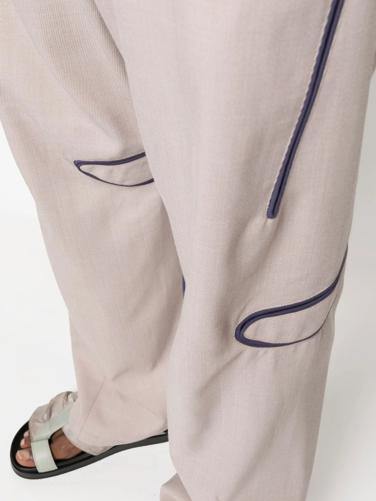 contrast piped straight trousers