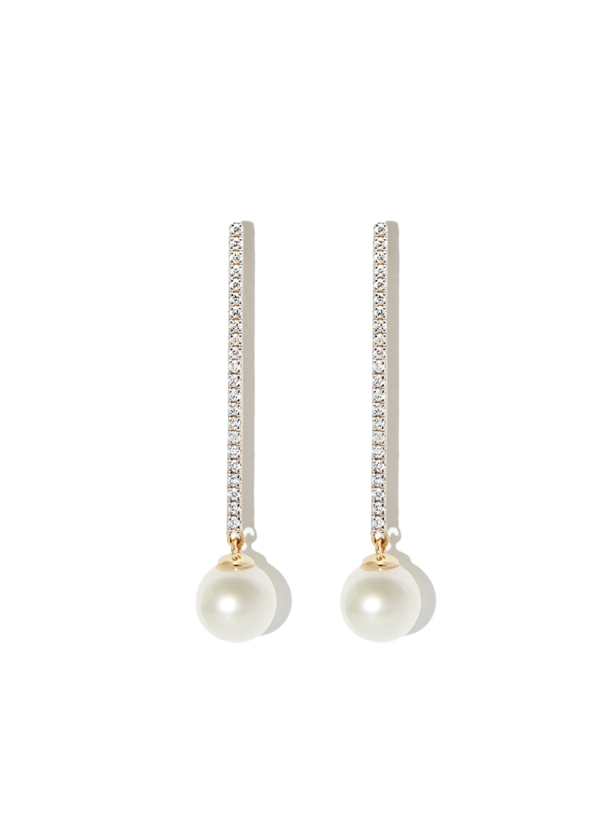 14kt yellow gold diamond pavé pearl drop earrings