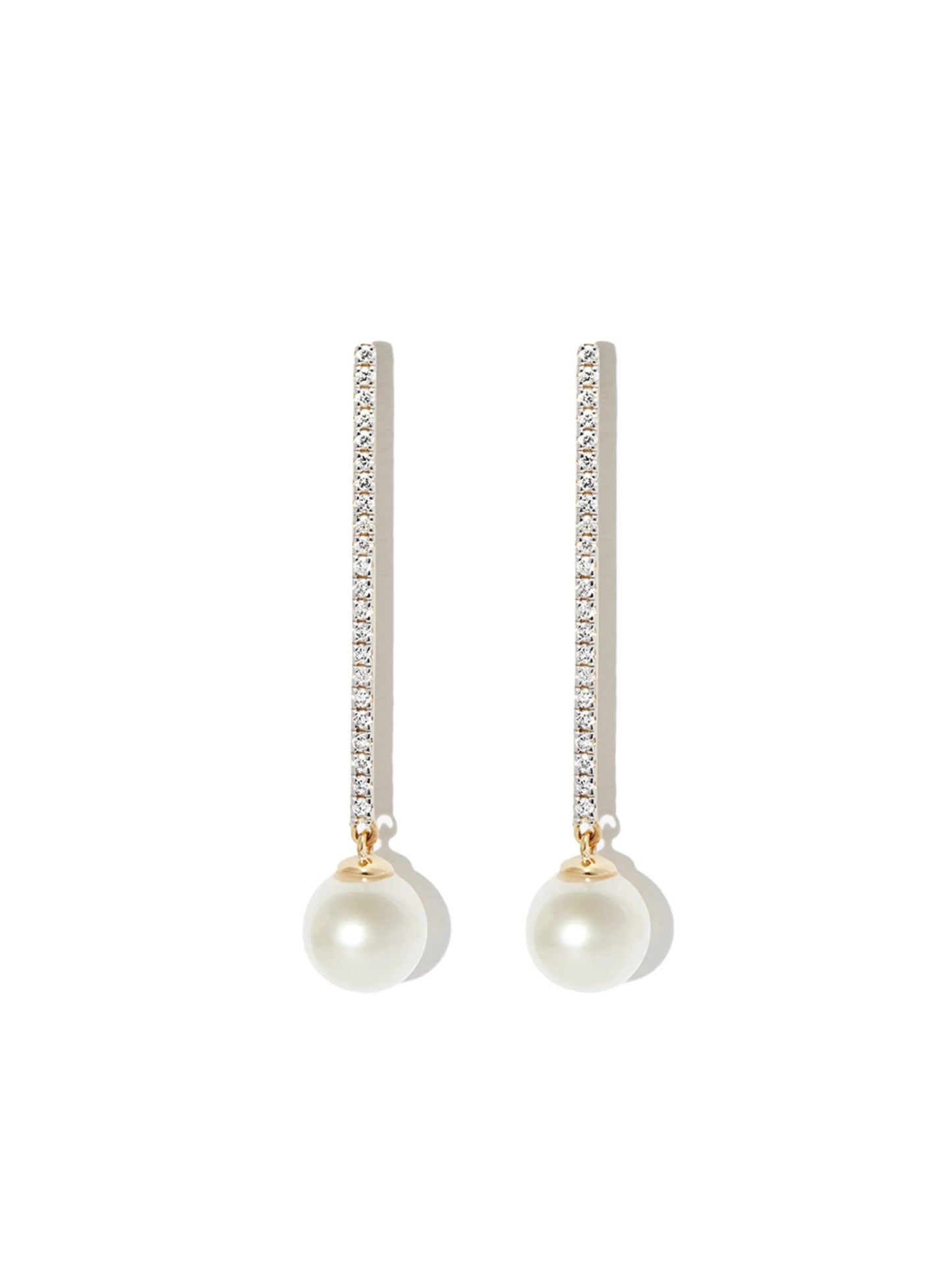 14kt yellow gold diamond pavé pearl drop earrings