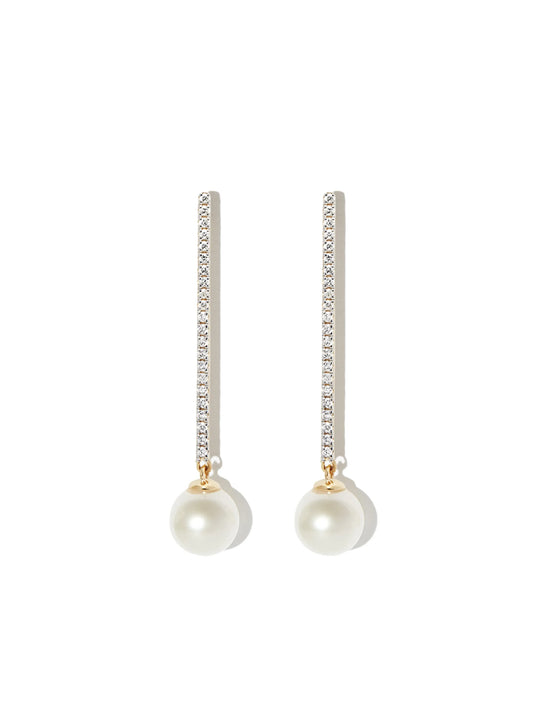 14kt yellow gold diamond pavé pearl drop earrings