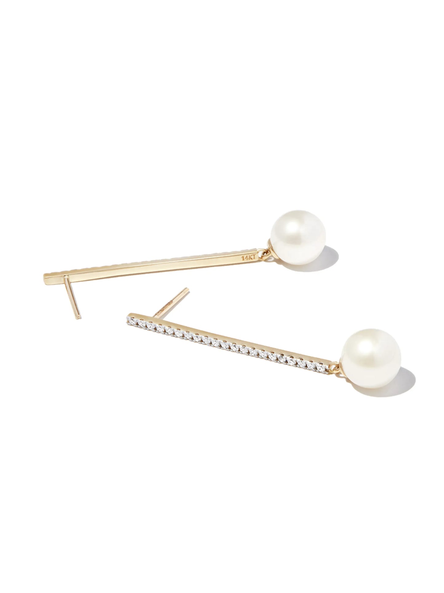 14kt yellow gold diamond pavé pearl drop earrings