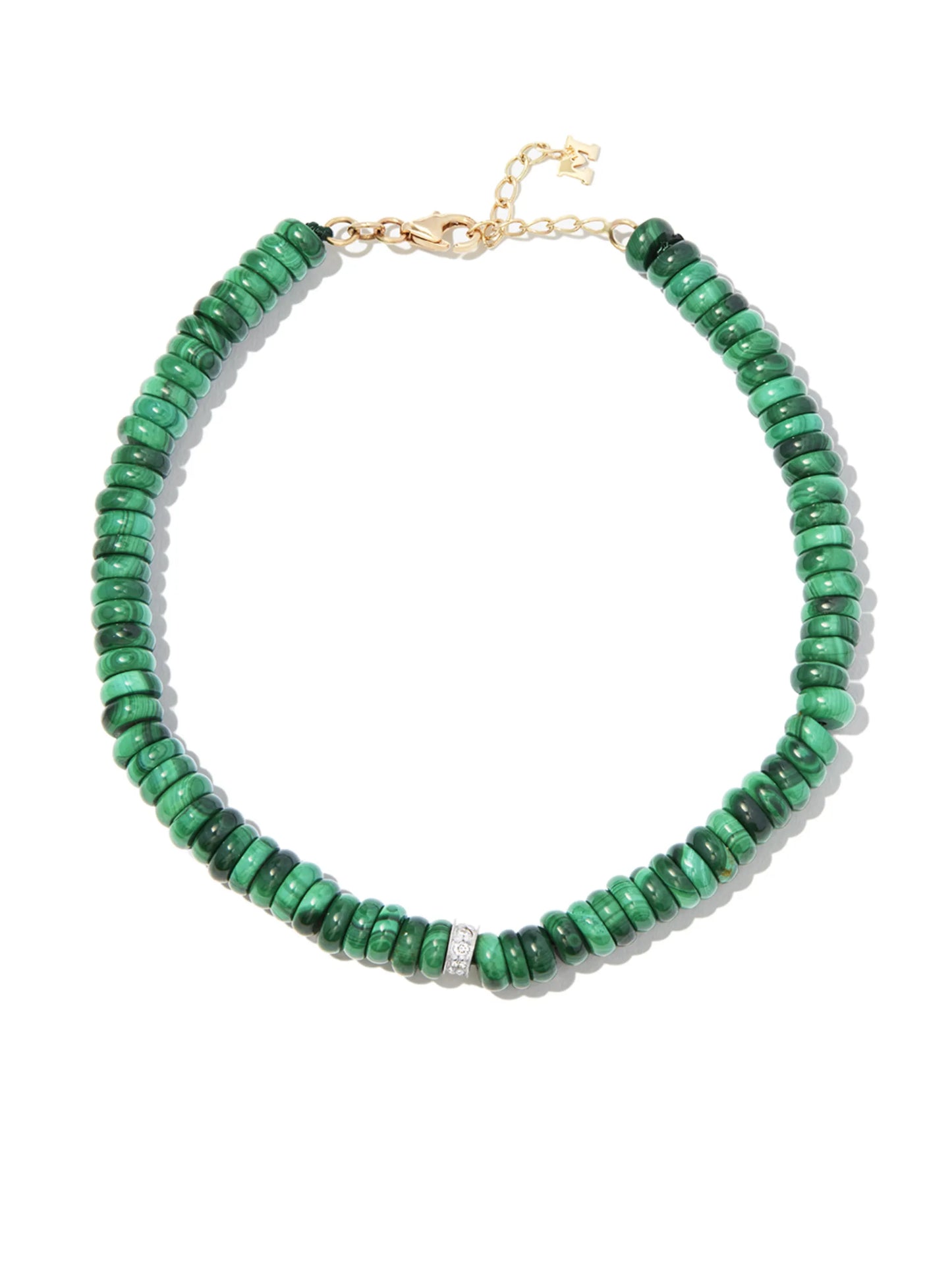 14kt yellow gold malachite diamond beaded bracelet
