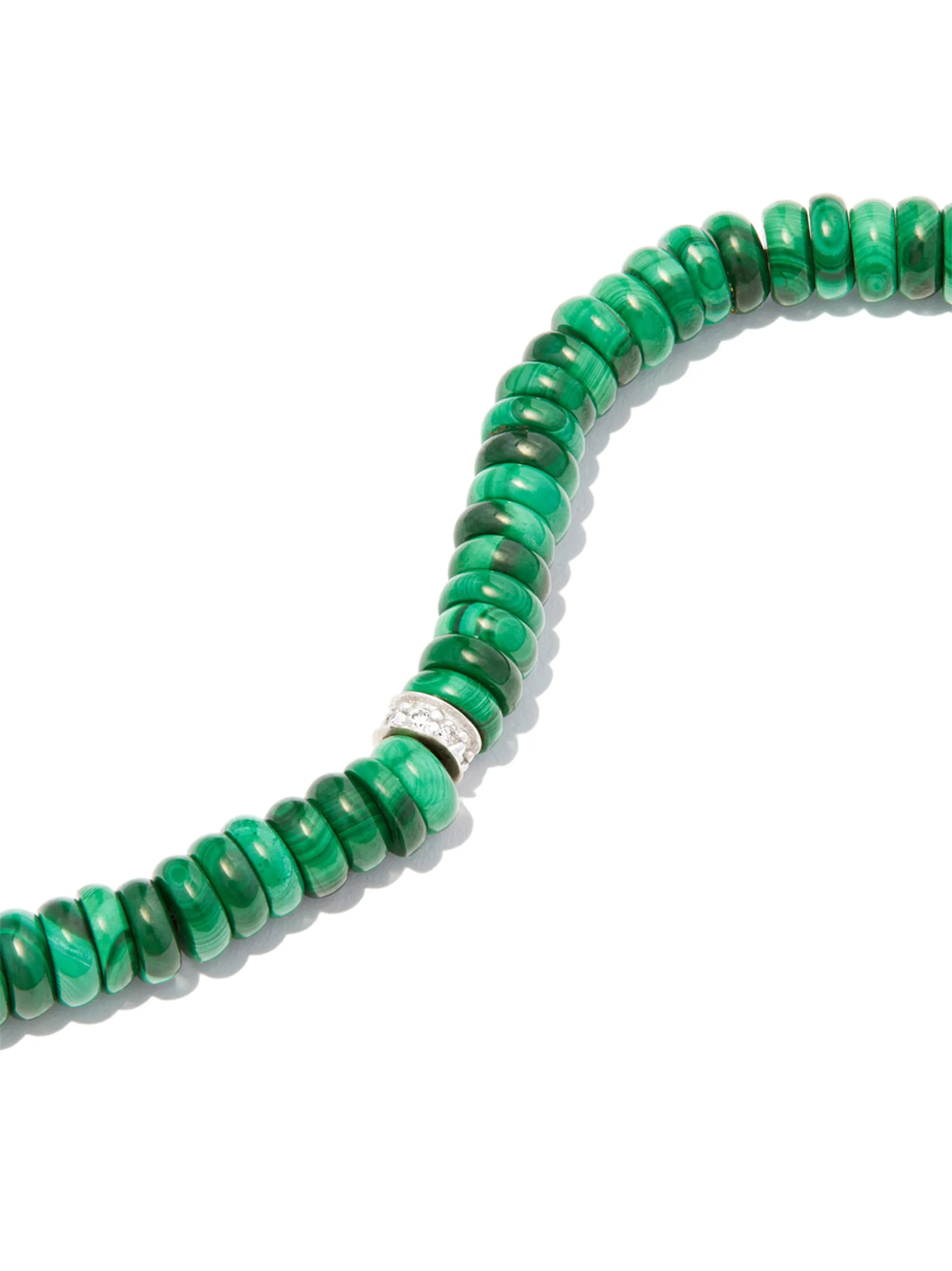 14kt yellow gold malachite diamond beaded bracelet