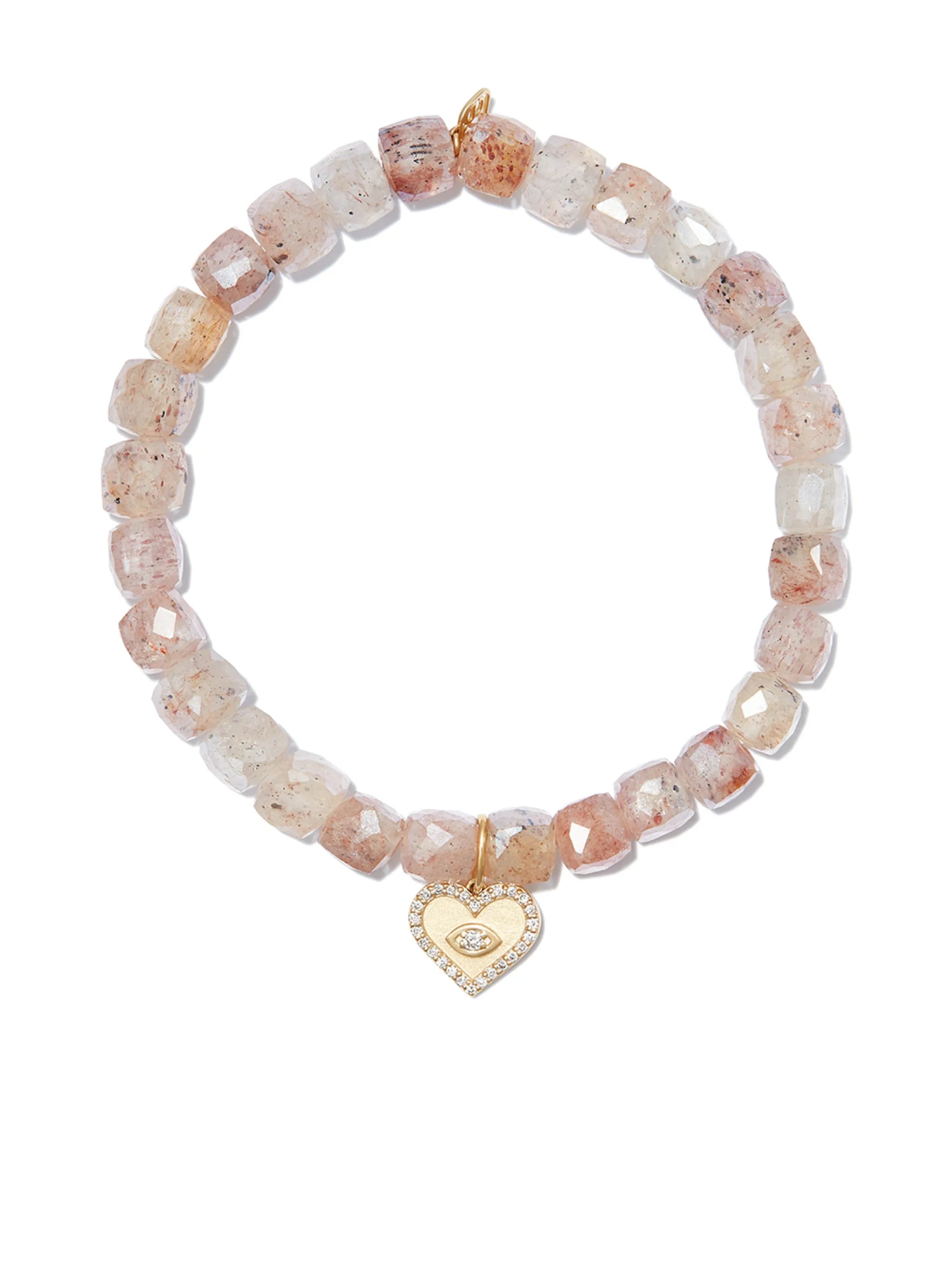 14kt yellow gold diamond charm quartz beaded bracelet