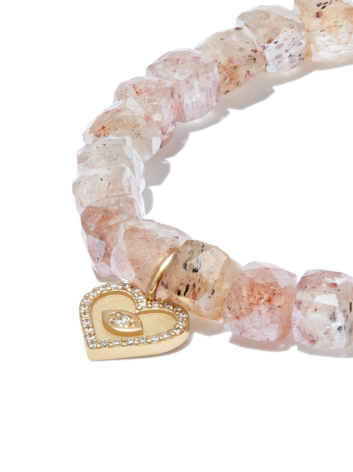 14kt yellow gold diamond charm quartz beaded bracelet